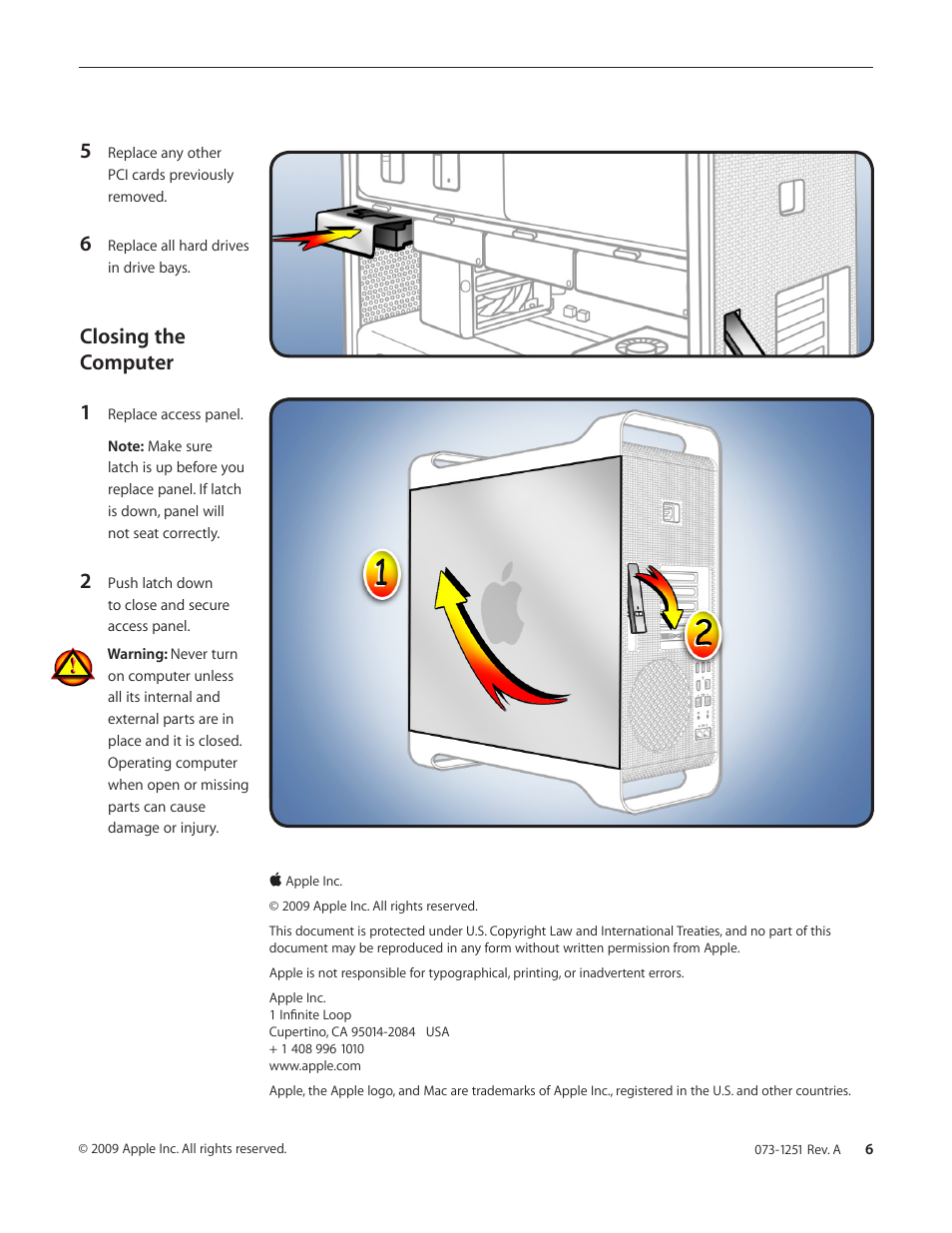 Closing the computer 1 | Apple Mac Pro RAID Card and Battery User Manual | Page 6 / 6