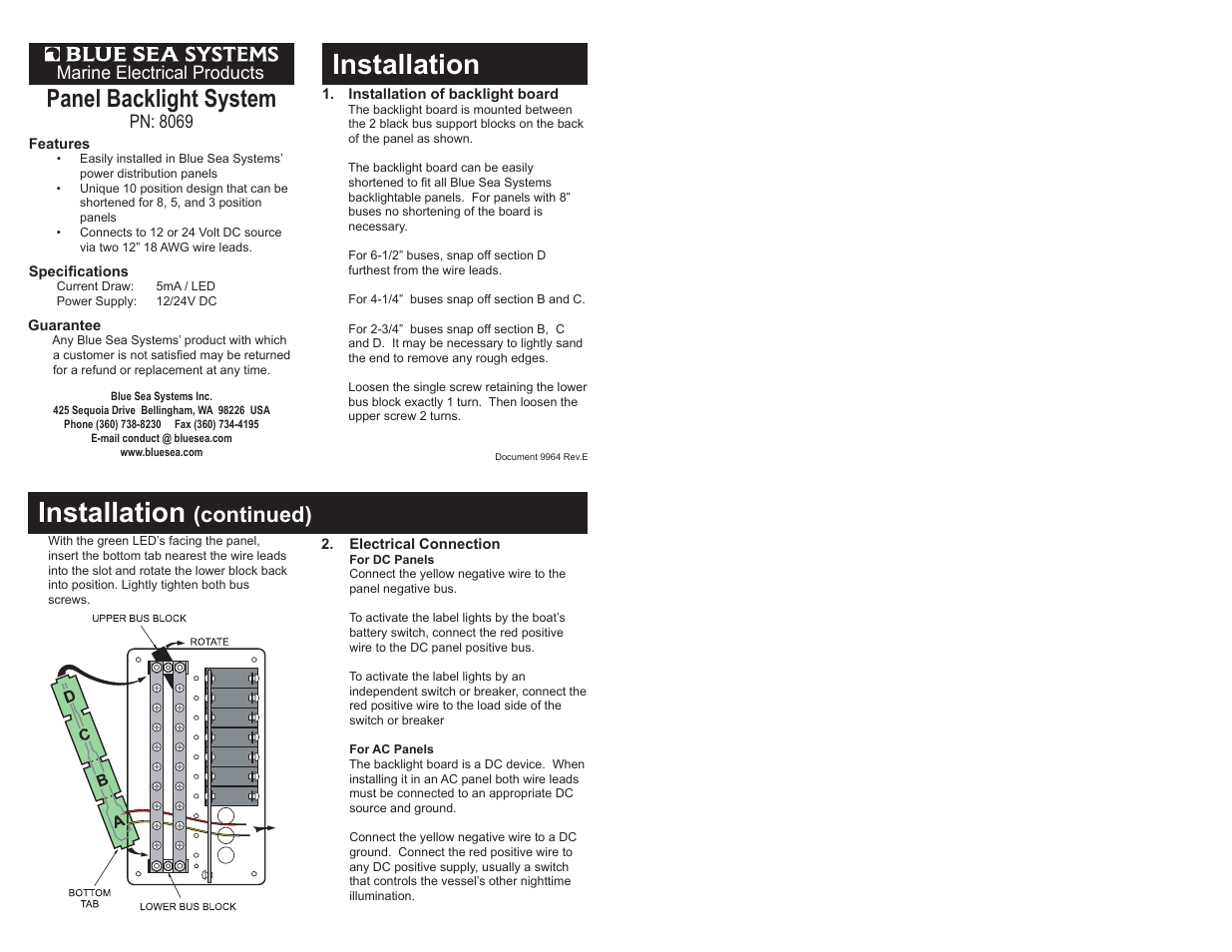 Blue Sea Systems 8069 Backlight System 10 pos 12V User Manual | 1 page