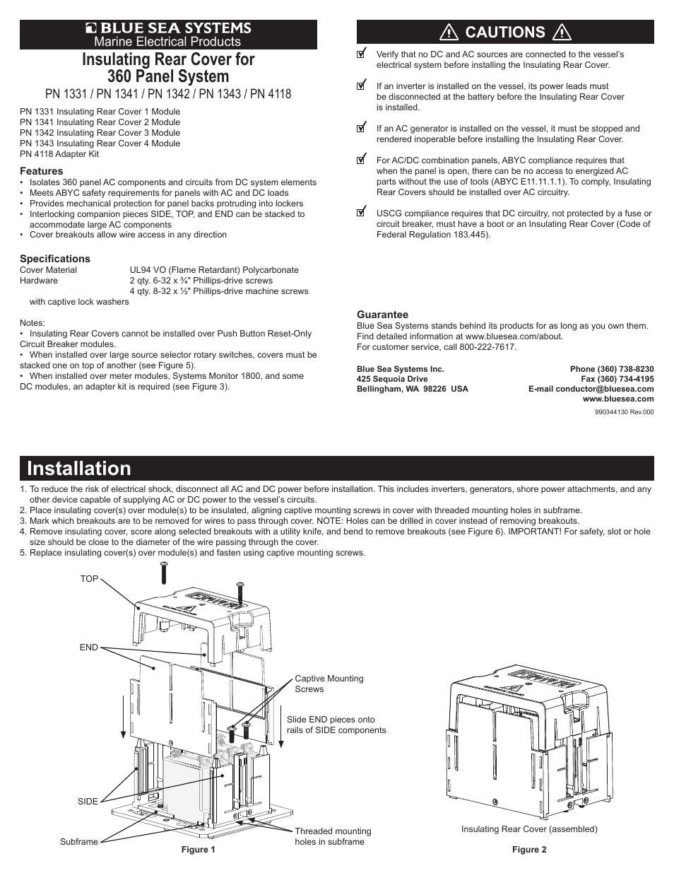 Blue Sea Systems 1331 AC Insulating Cover 1 Module User Manual | 2 pages