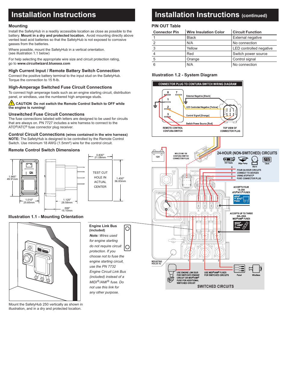 Installation instructions, Continued) | Blue Sea Systems 7727 SafetyHub 250 Fuse Block and Solenoid with Manual Control User Manual | Page 2 / 2