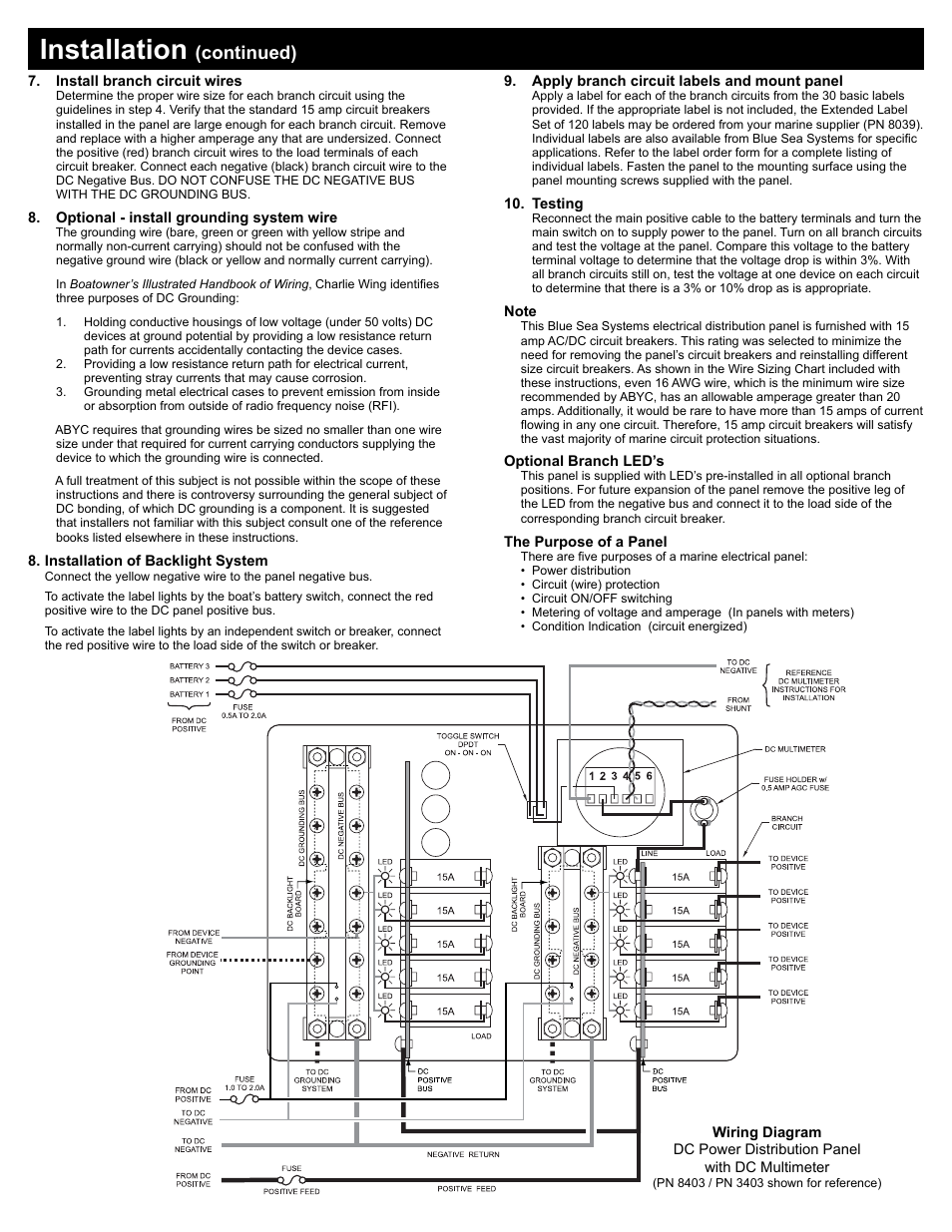 Installation, Continued) | Blue Sea Systems DC Power Distribution Panel 5,10,13 Position User Manual | Page 2 / 2