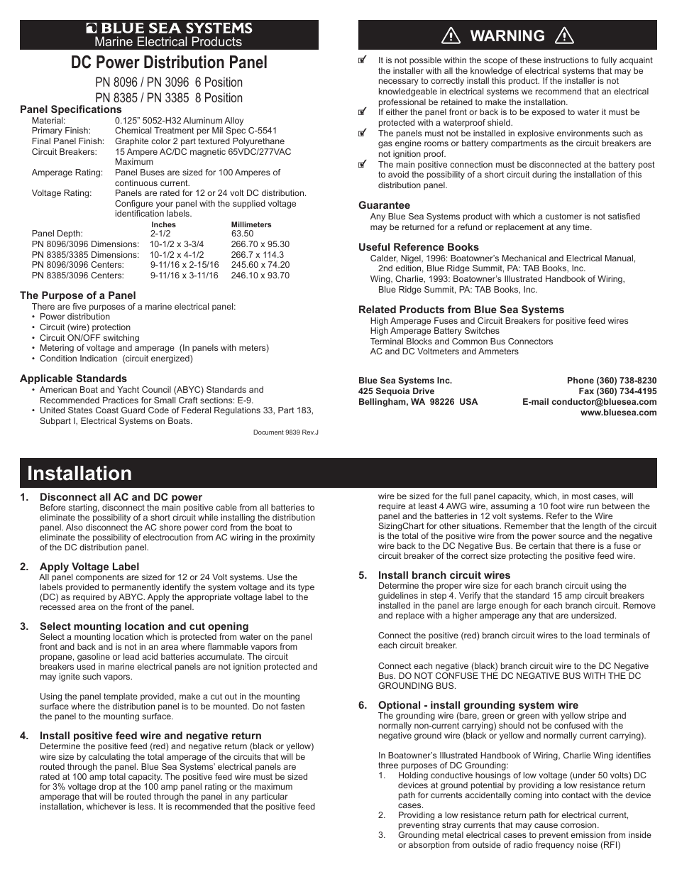 Blue Sea Systems 8096 DC 6 Position User Manual | 2 pages