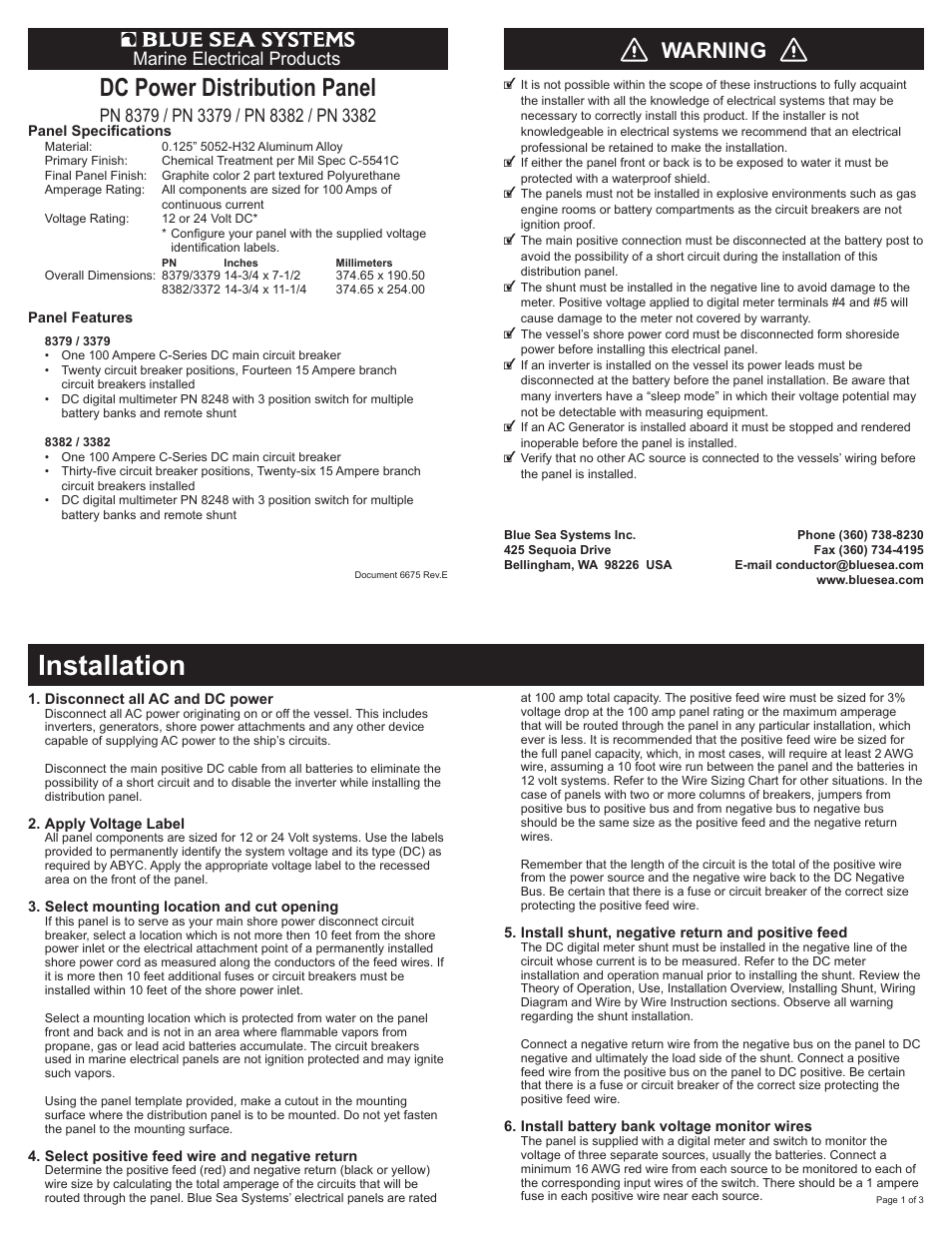 Blue Sea Systems 8379 DC Main + 20 Positions, White Toggle User Manual | 3 pages