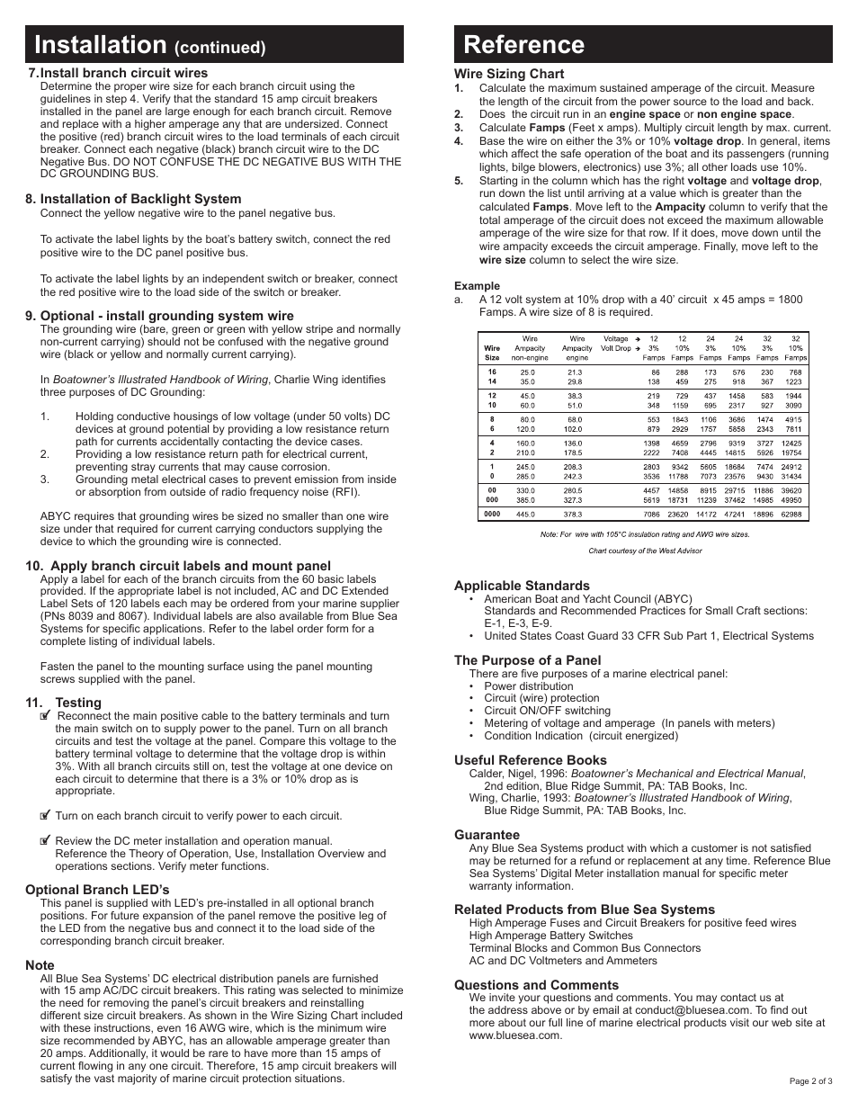 Installation, Reference, Continued) | Blue Sea Systems 8379 DC Main + 20 Positions, White Toggle User Manual | Page 2 / 3