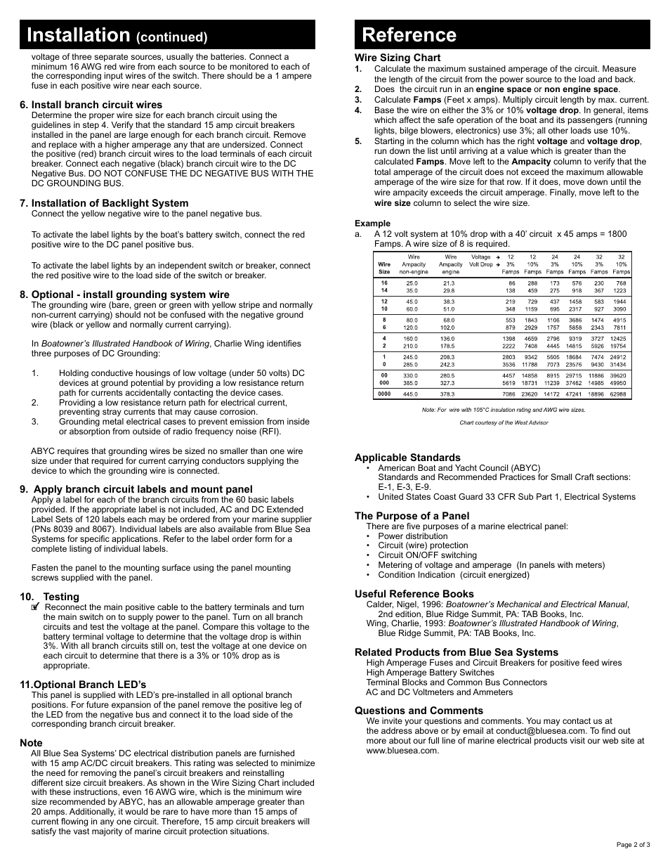 Installation, Reference, Continued) | Blue Sea Systems 8380 DC Main + 22 Positions, White Toggle User Manual | Page 2 / 3