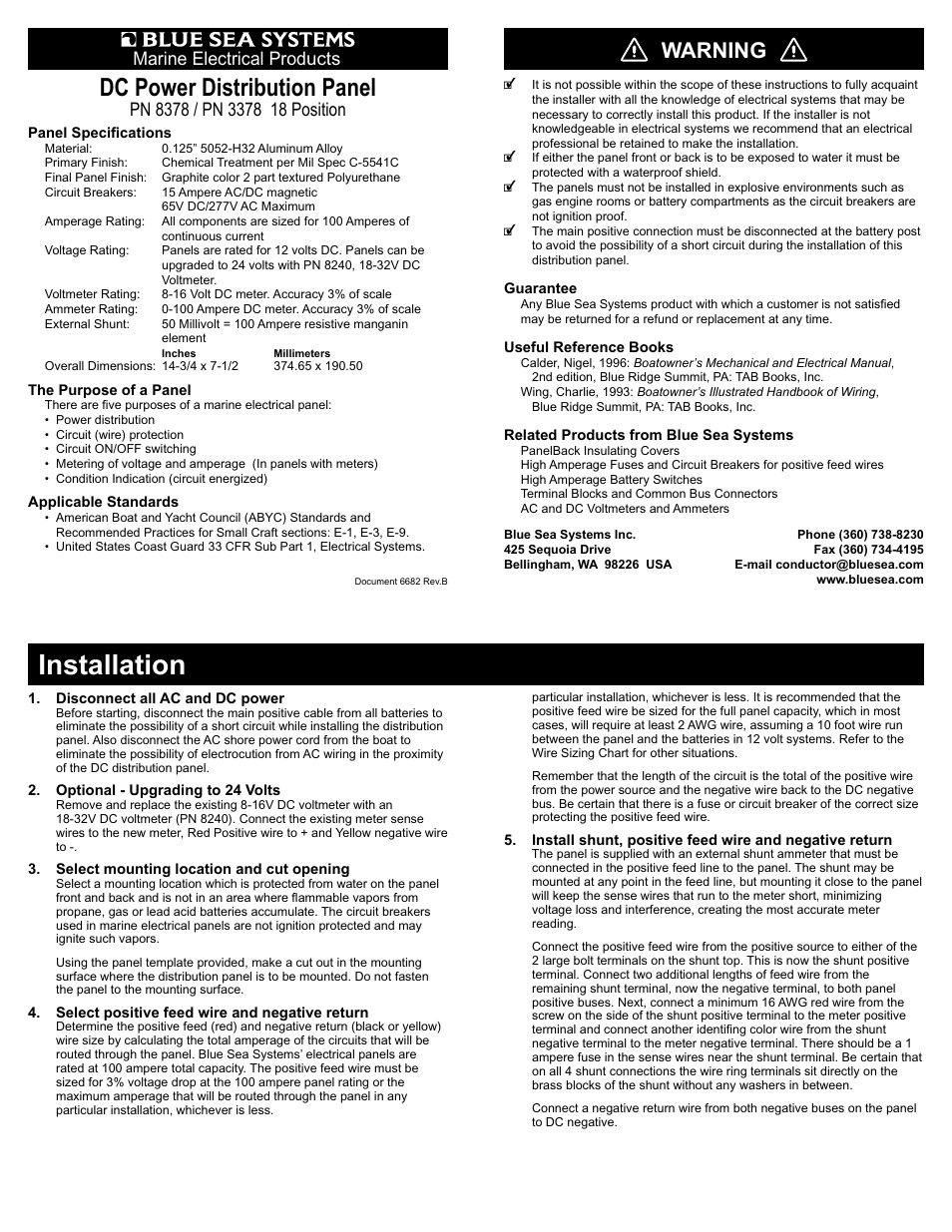 Blue Sea Systems 8378 DC 18 Position User Manual | 2 pages