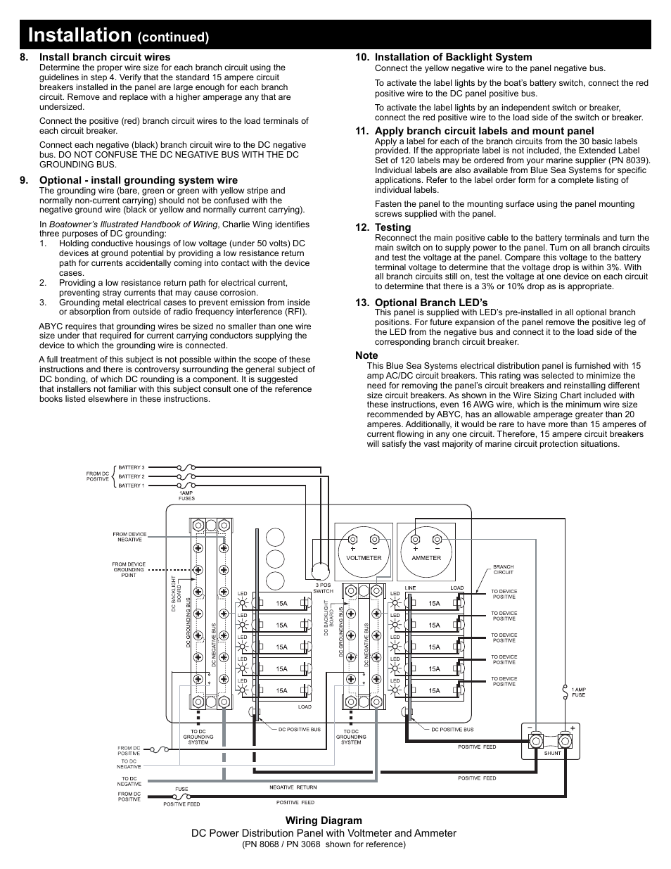 Installation, Continued) | Blue Sea Systems 8068 DC 13 Position User Manual | Page 2 / 2