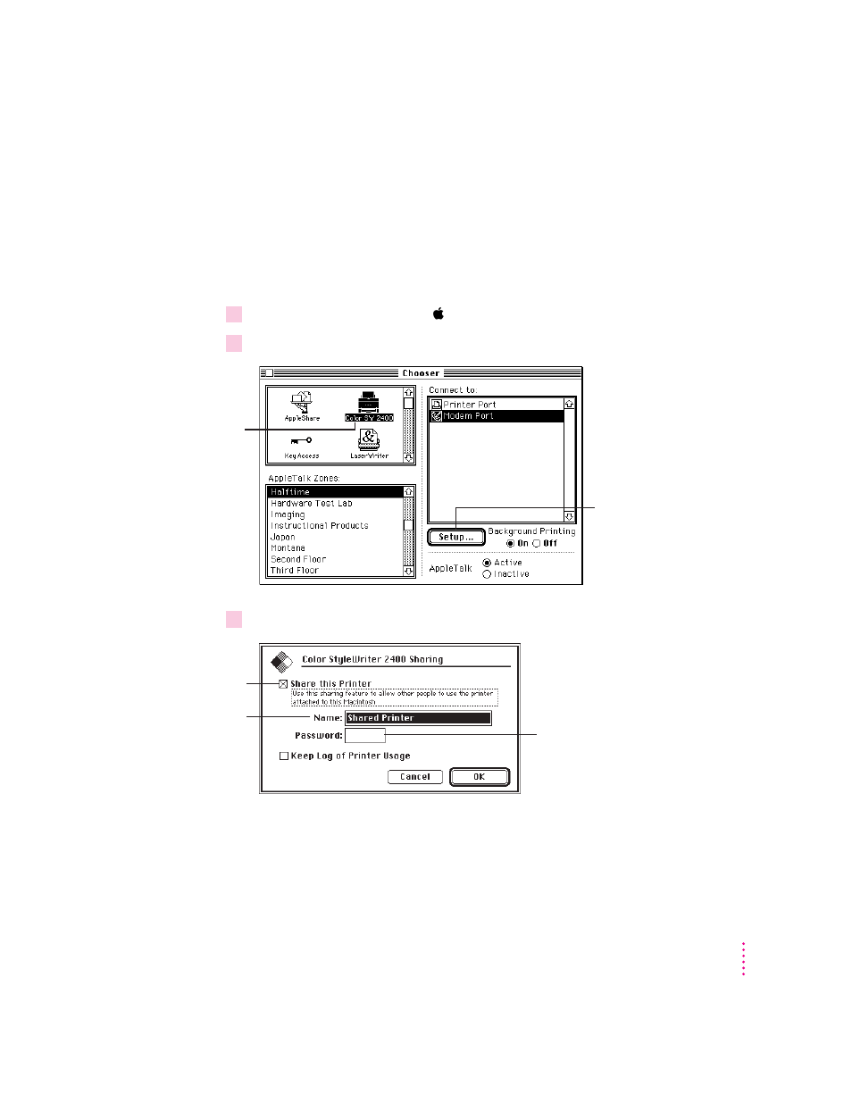 Sharing your printer with other users | Apple COLOR STYLEWRITER 2400 User Manual | Page 37 / 102