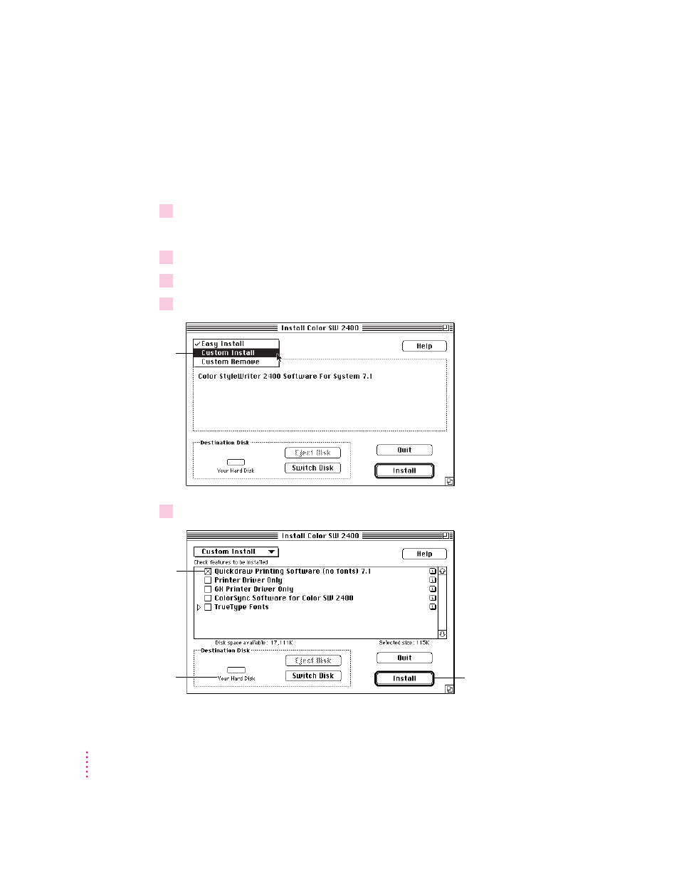 Using the custom installer | Apple COLOR STYLEWRITER 2400 User Manual | Page 57 / 102