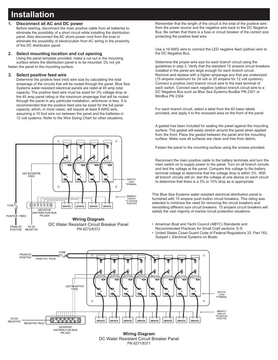 Installation | Blue Sea Systems 8271 Contura Water Resistant 12V DC Circuit Breaker Panel - White 8 Position User Manual | Page 2 / 2