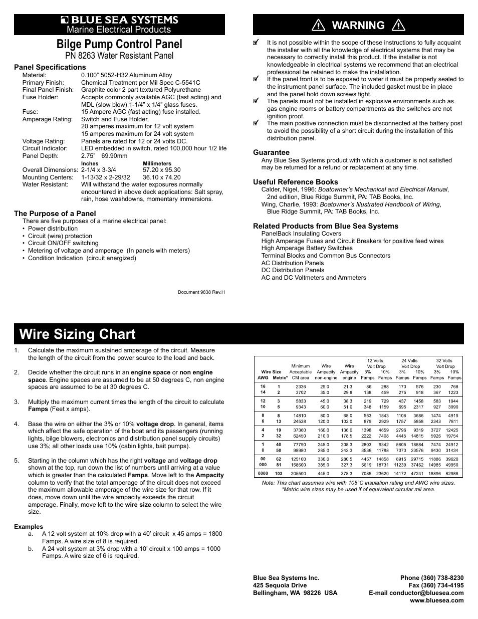 Blue Sea Systems 8263 Contura Water Resistant 12V DC Panel - Bilge Pump Control User Manual | 2 pages