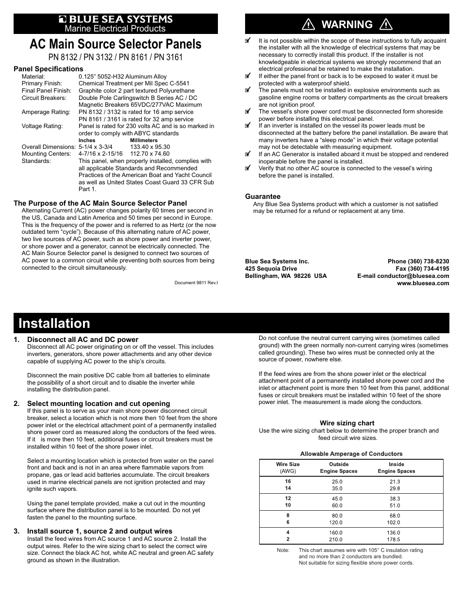 Blue Sea Systems 8132 AC Toggle Source Selector [European] User Manual | 2 pages
