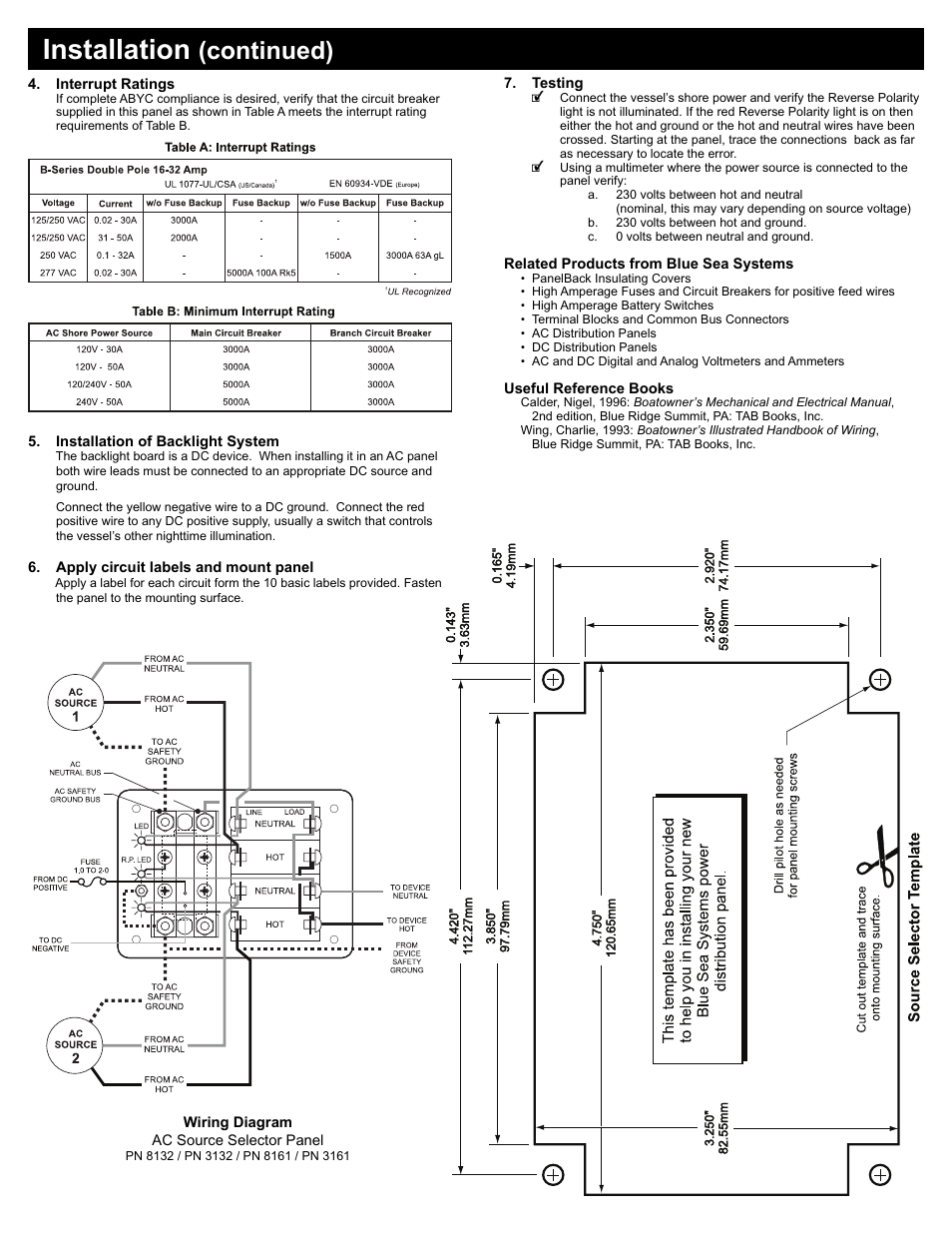 Installation, Continued) | Blue Sea Systems 8132 AC Toggle Source Selector [European] User Manual | Page 2 / 2