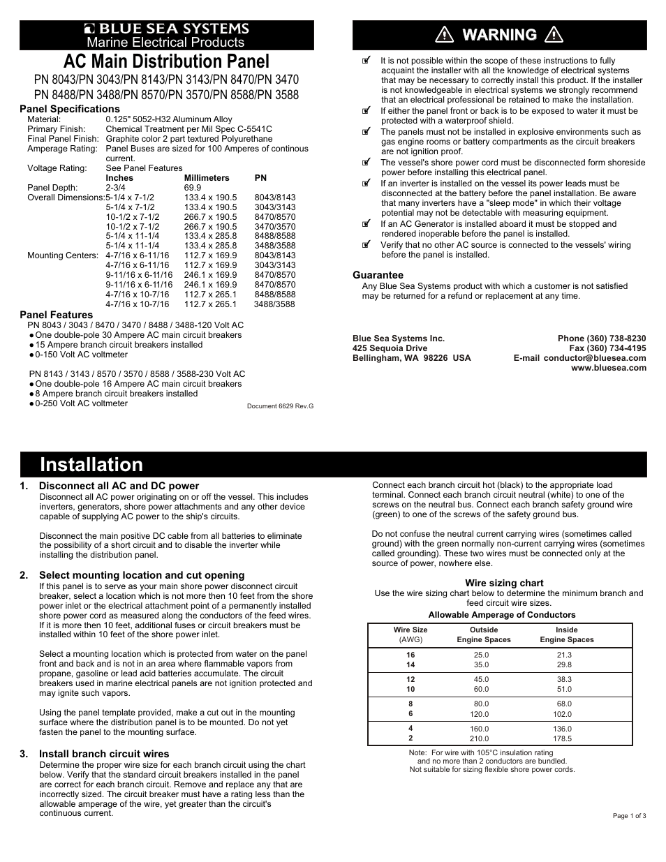 Blue Sea Systems 8588 AC Main + 8 Positions [European] User Manual | 3 pages