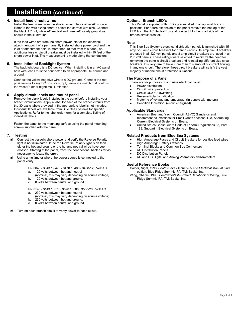 Installation, Continued) | Blue Sea Systems 8588 AC Main + 8 Positions [European] User Manual | Page 2 / 3