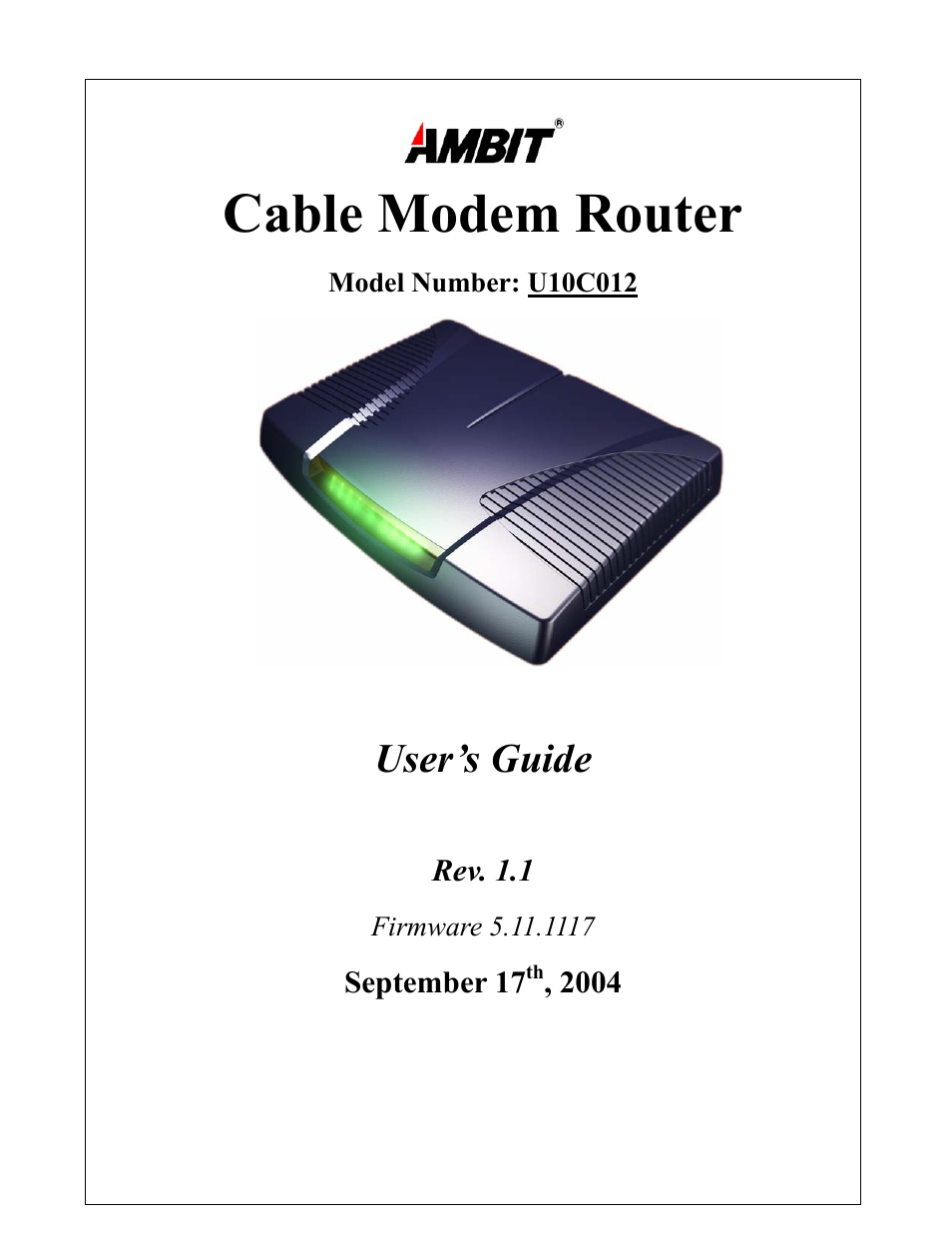 Ambit Cable Modem Router U10C012 User Manual | 55 pages