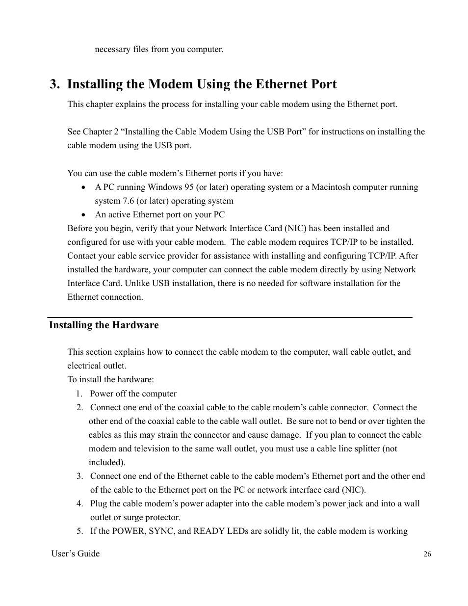 Installing the modem using the ethernet port | Ambit Cable Modem Router U10C012 User Manual | Page 26 / 55