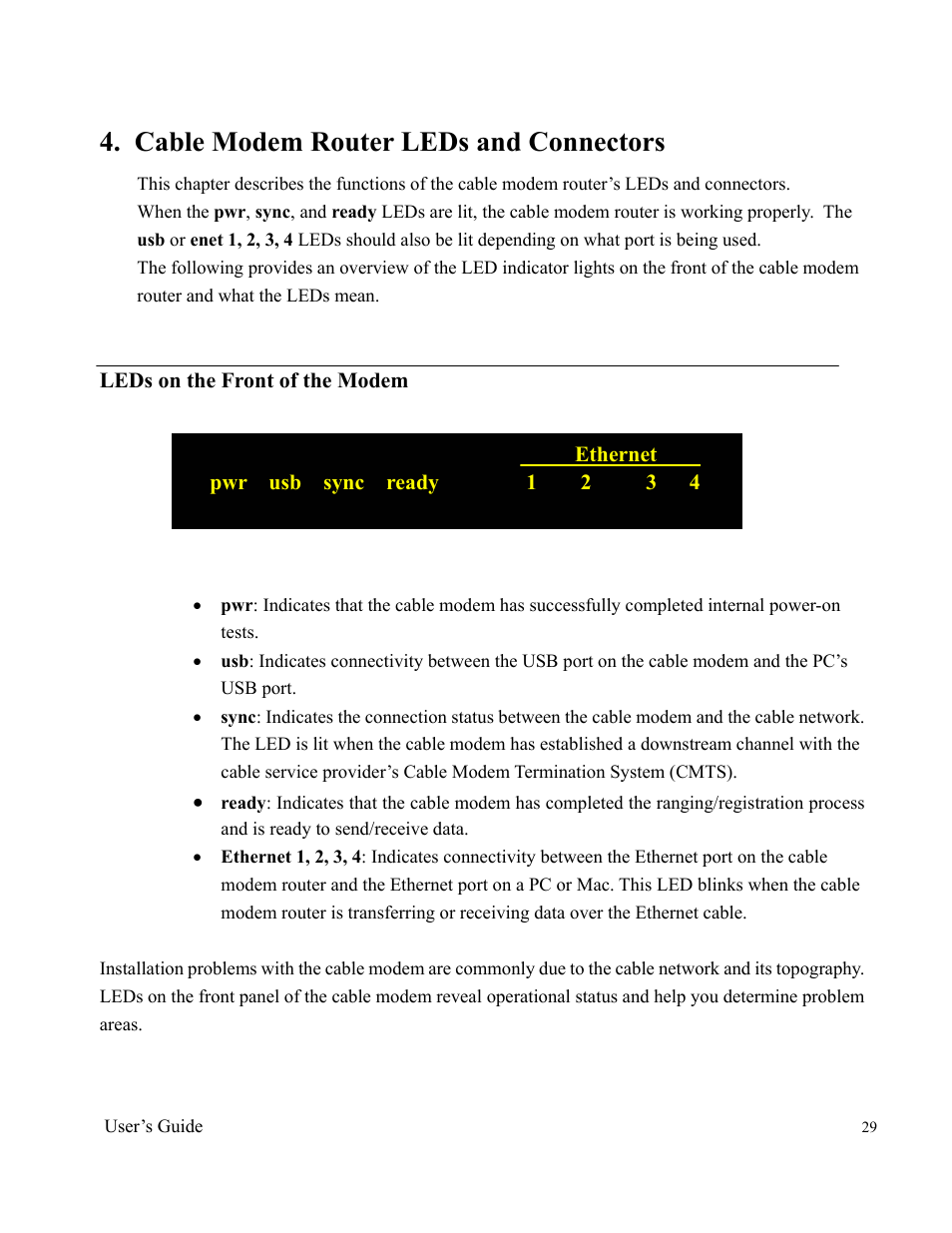 Cable modem router leds and connectors | Ambit Cable Modem Router U10C012 User Manual | Page 29 / 55