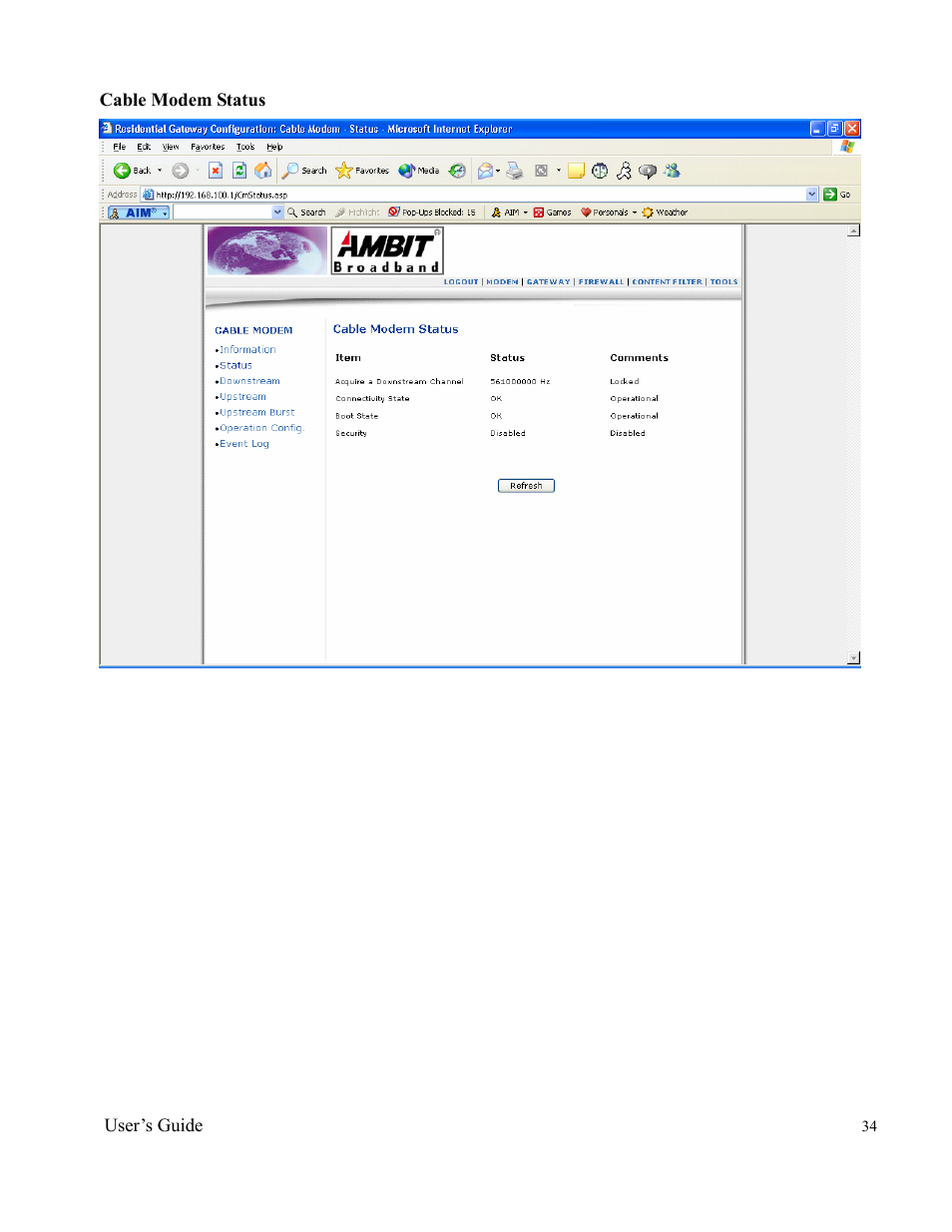 Ambit Cable Modem Router U10C012 User Manual | Page 34 / 55