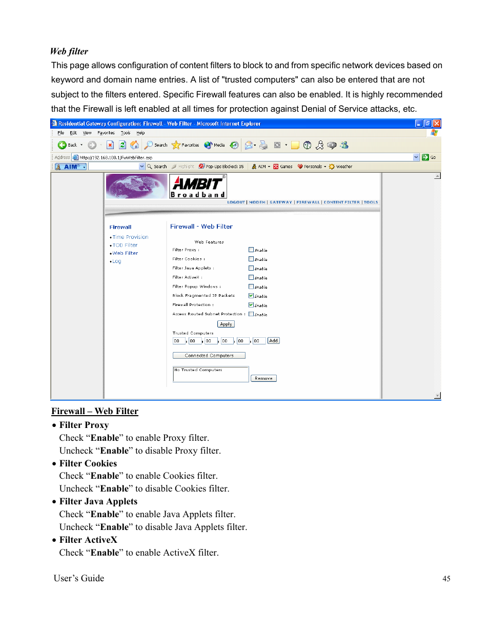 Ambit Cable Modem Router U10C012 User Manual | Page 45 / 55