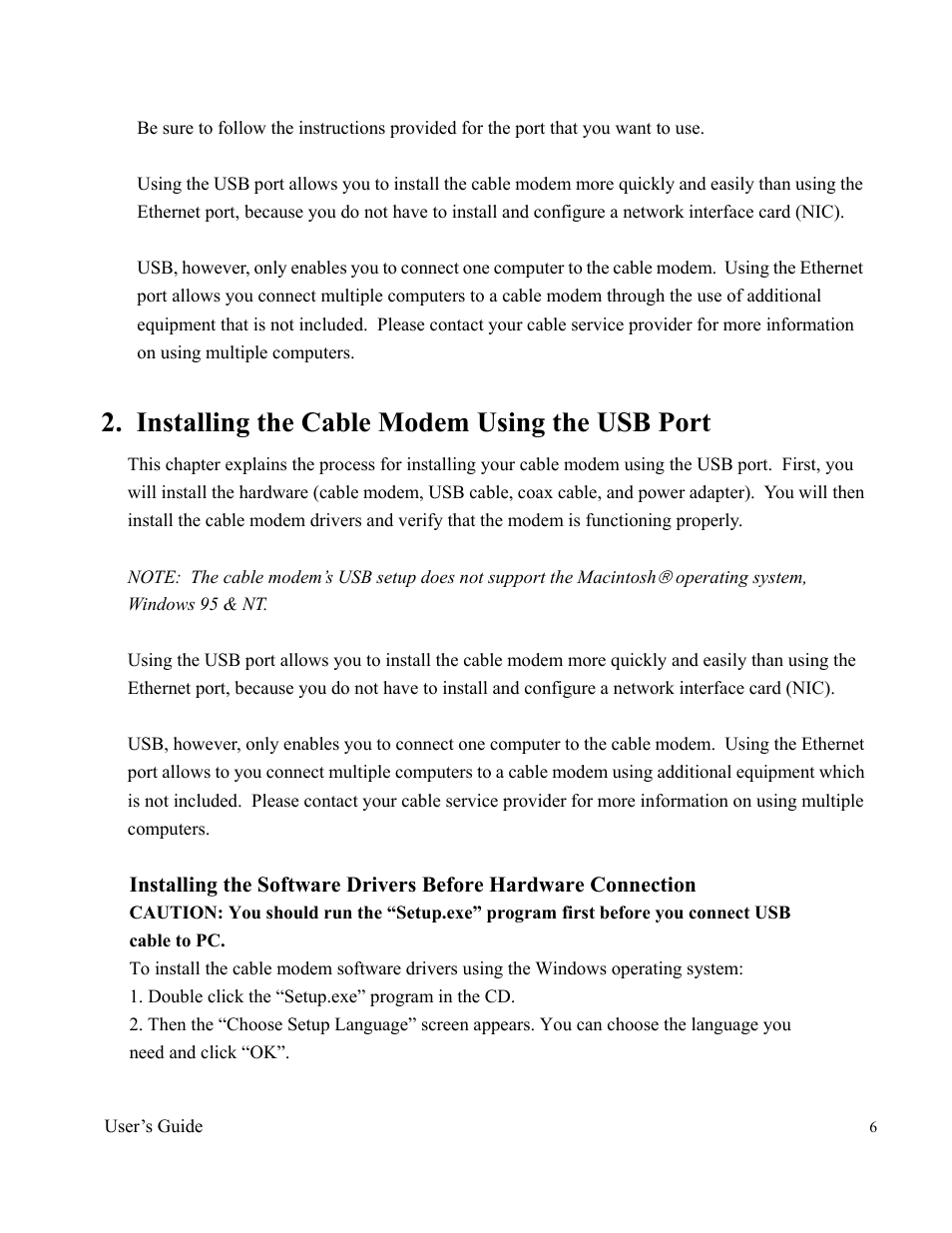 Installing the cable modem using the usb port | Ambit Cable Modem Router U10C012 User Manual | Page 6 / 55