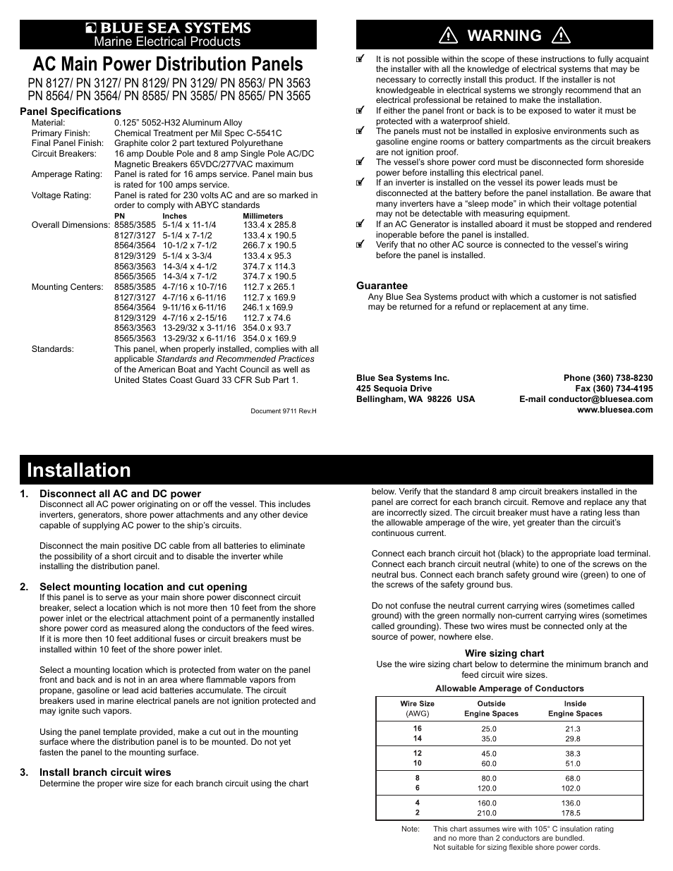 Blue Sea Systems 8564 AC Main + 14 Positions [European] User Manual | 2 pages
