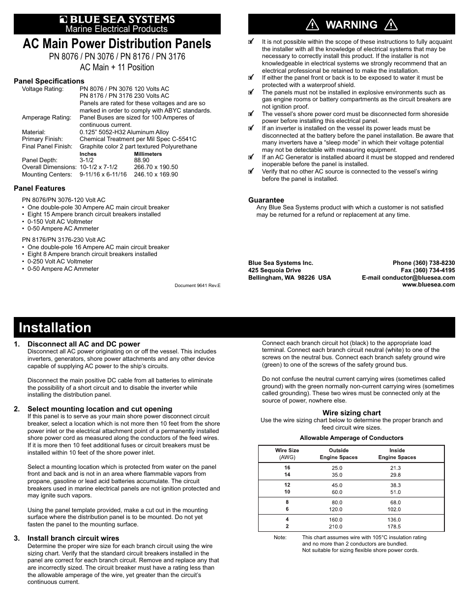 Blue Sea Systems 8176 AC Main + 11 Positions [European] User Manual | 2 pages