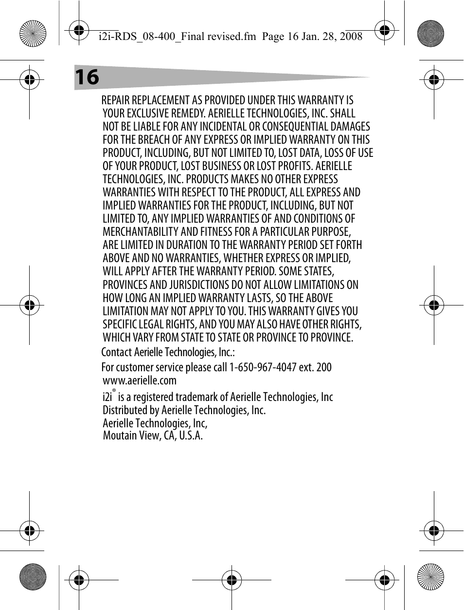 Aerielle Technologies i2i-RDS User Manual | Page 16 / 50