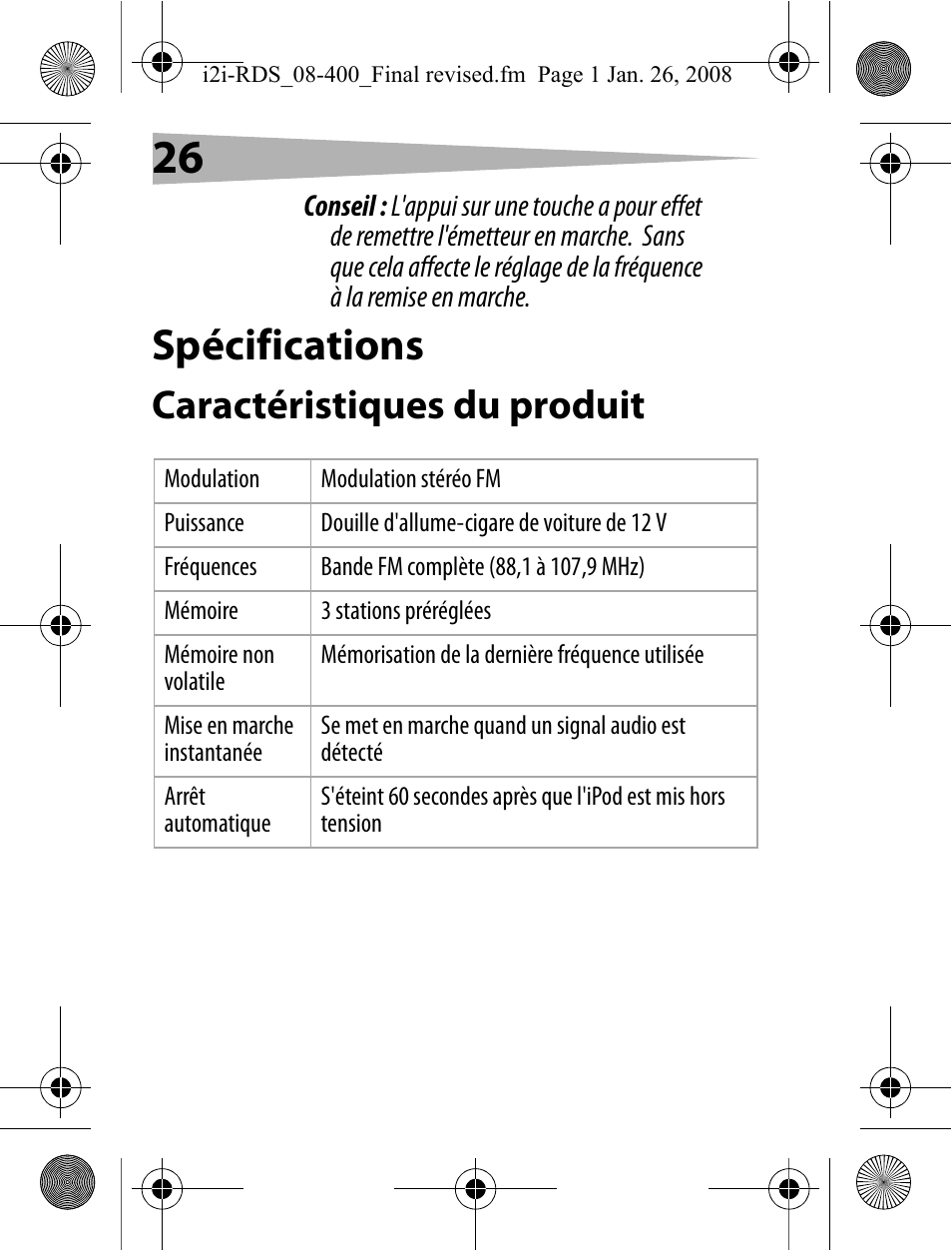 Spécifications, Caractéristiques du produit | Aerielle Technologies i2i-RDS User Manual | Page 26 / 50