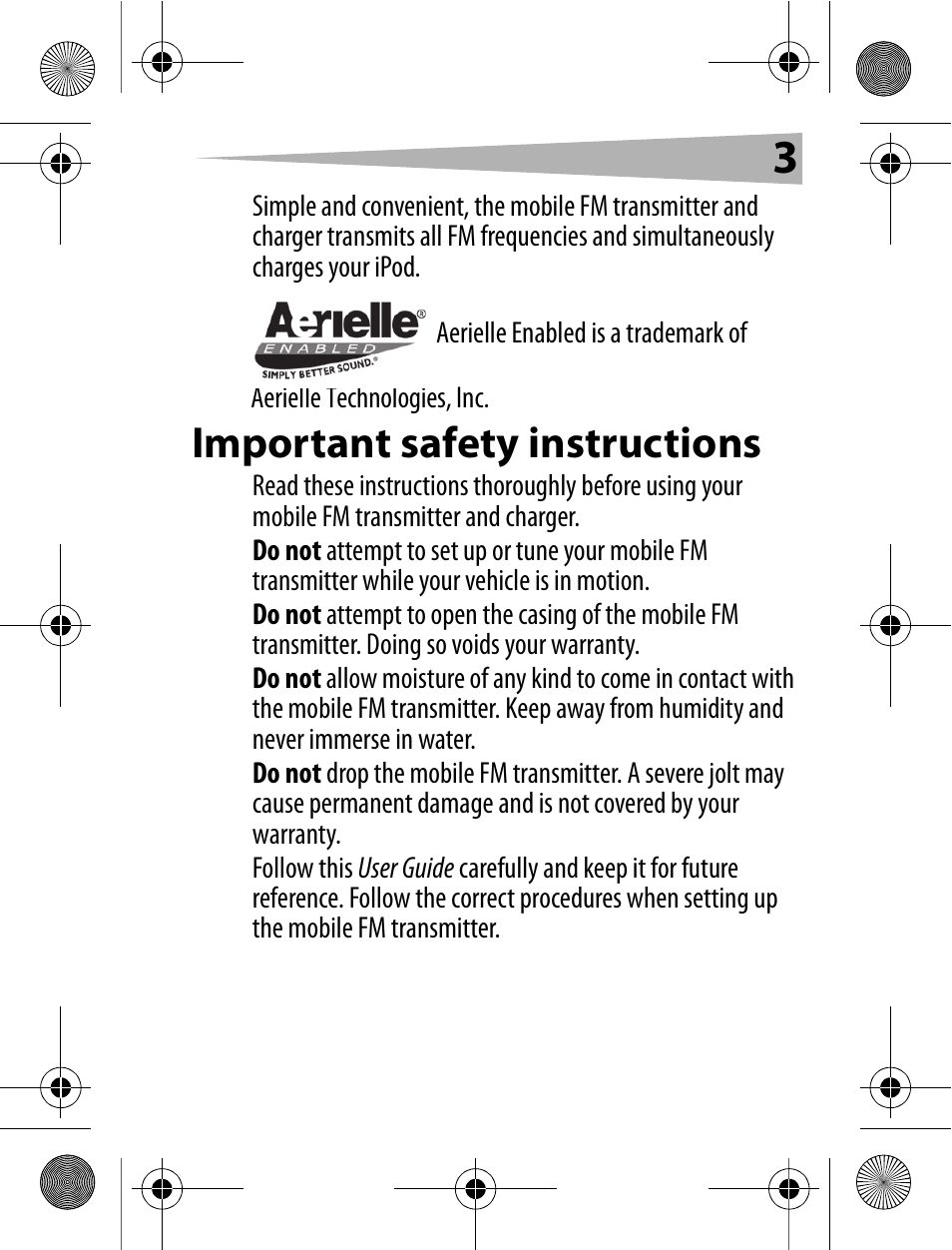Important safety instructions | Aerielle Technologies i2i-RDS User Manual | Page 3 / 50
