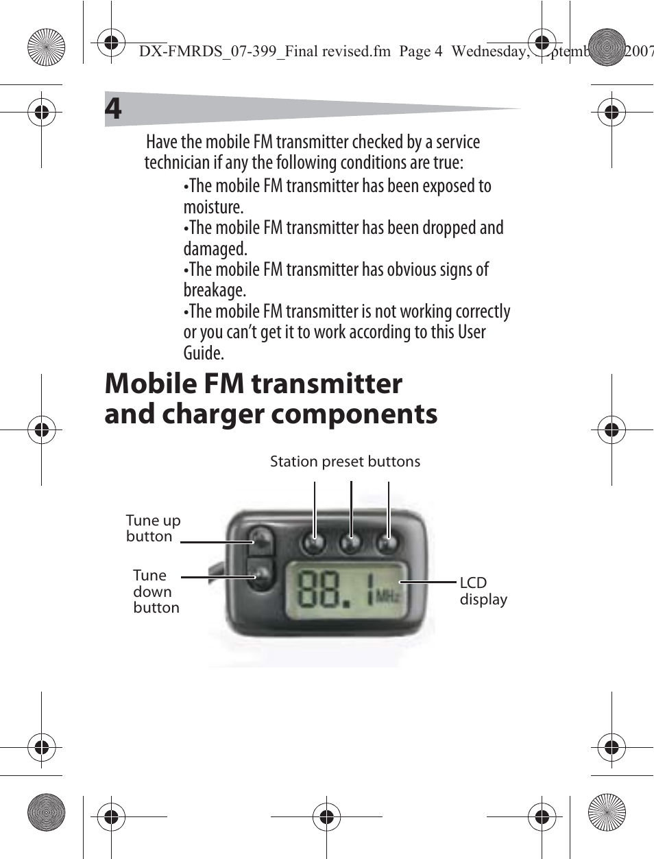 Mobile fm transmitter and charger components | Aerielle Technologies i2i-RDS User Manual | Page 4 / 50