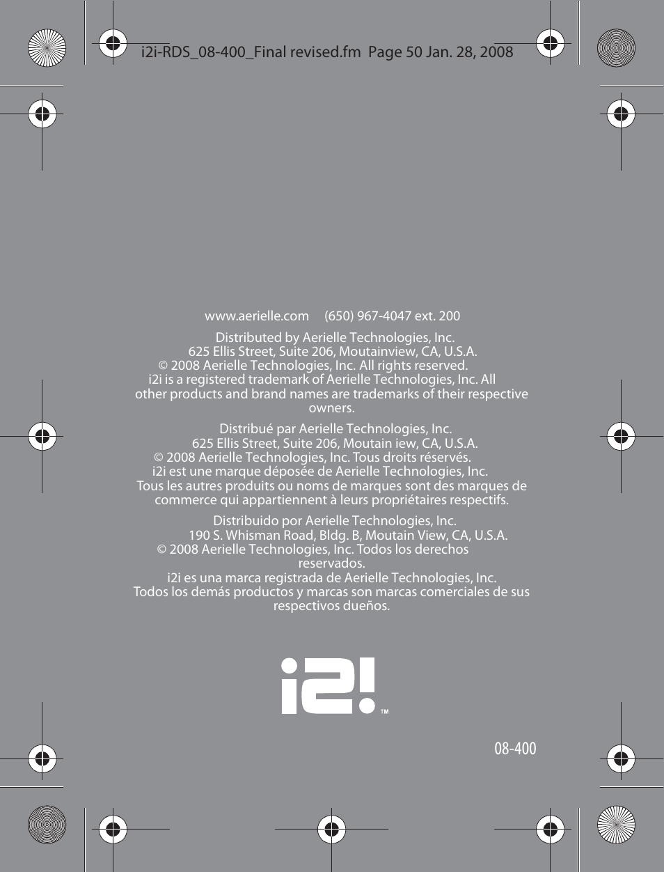 Aerielle Technologies i2i-RDS User Manual | Page 50 / 50