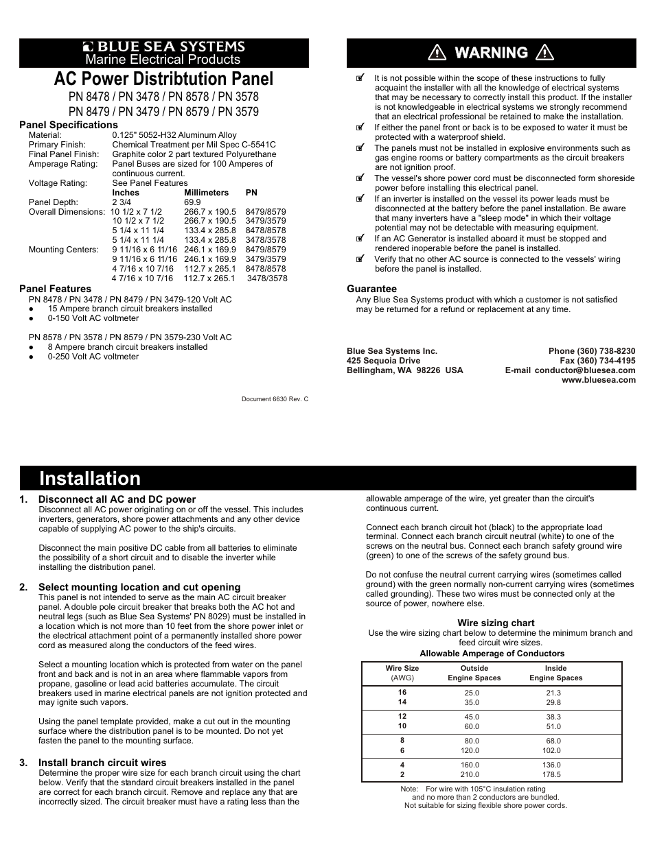 Blue Sea Systems 8578 AC 10 Position [European] User Manual | 2 pages