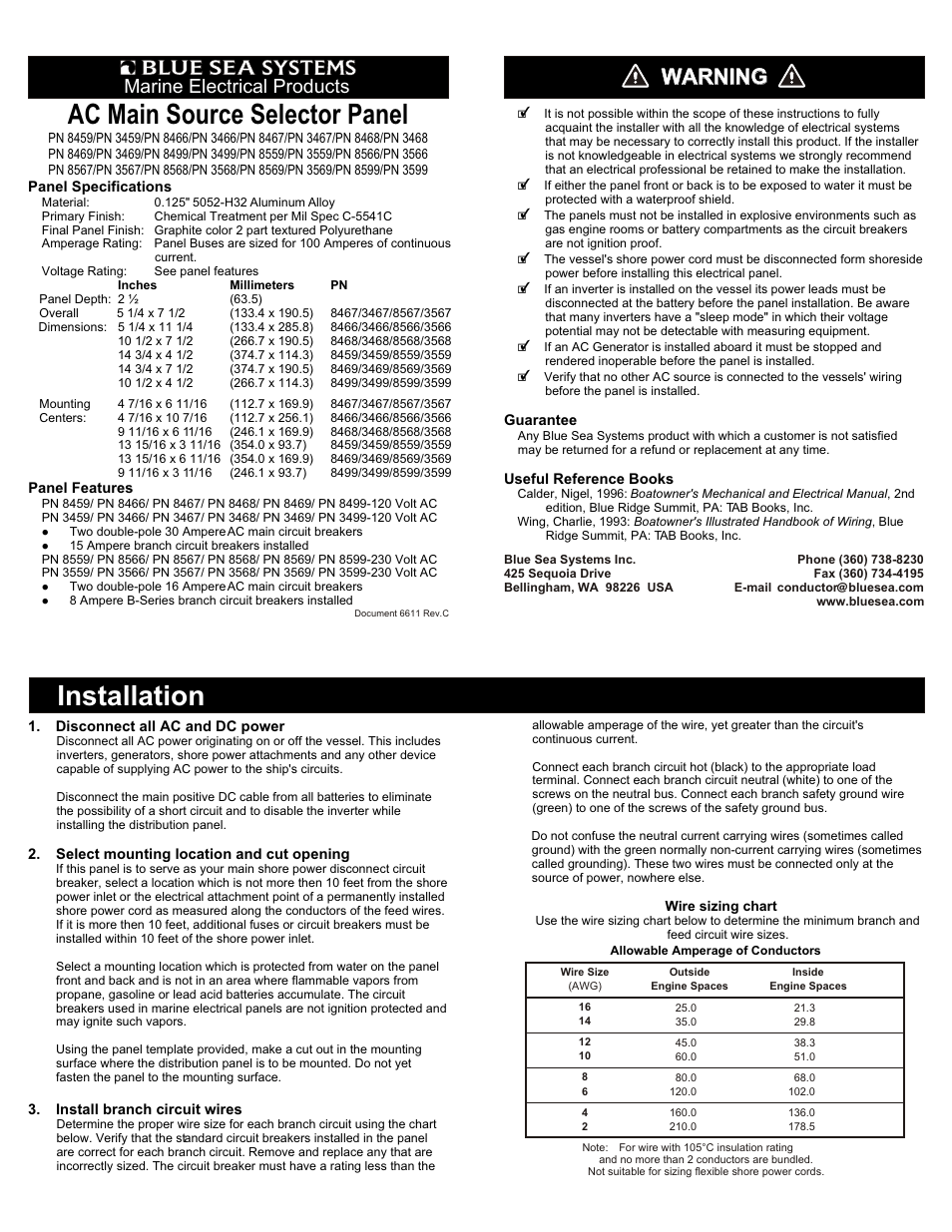 Blue Sea Systems 8499 AC 2 Sources + 4 Positions User Manual | 2 pages