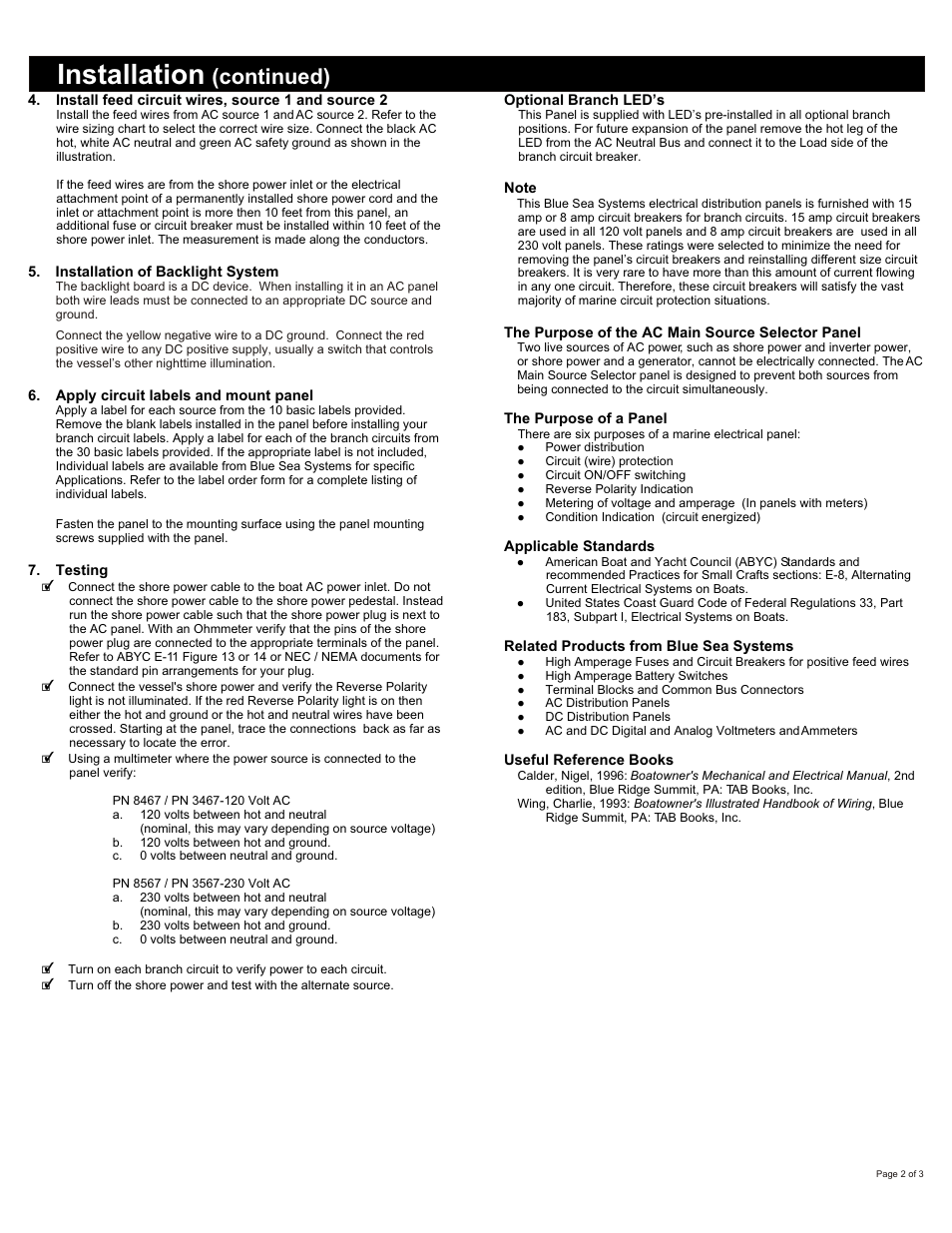 Installation, Continued) | Blue Sea Systems 8489 AC 2 Sources + 6 Positions User Manual | Page 2 / 3