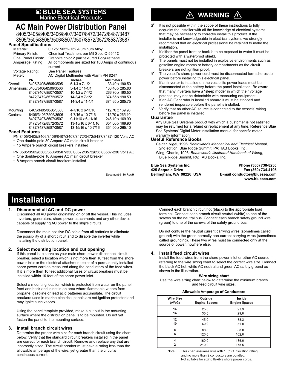 Blue Sea Systems 8505 AC Main + 3 Positions [European] User Manual | 2 pages