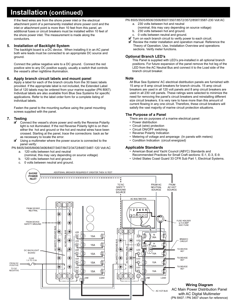 Installation, Continued) | Blue Sea Systems 8505 AC Main + 3 Positions [European] User Manual | Page 2 / 2