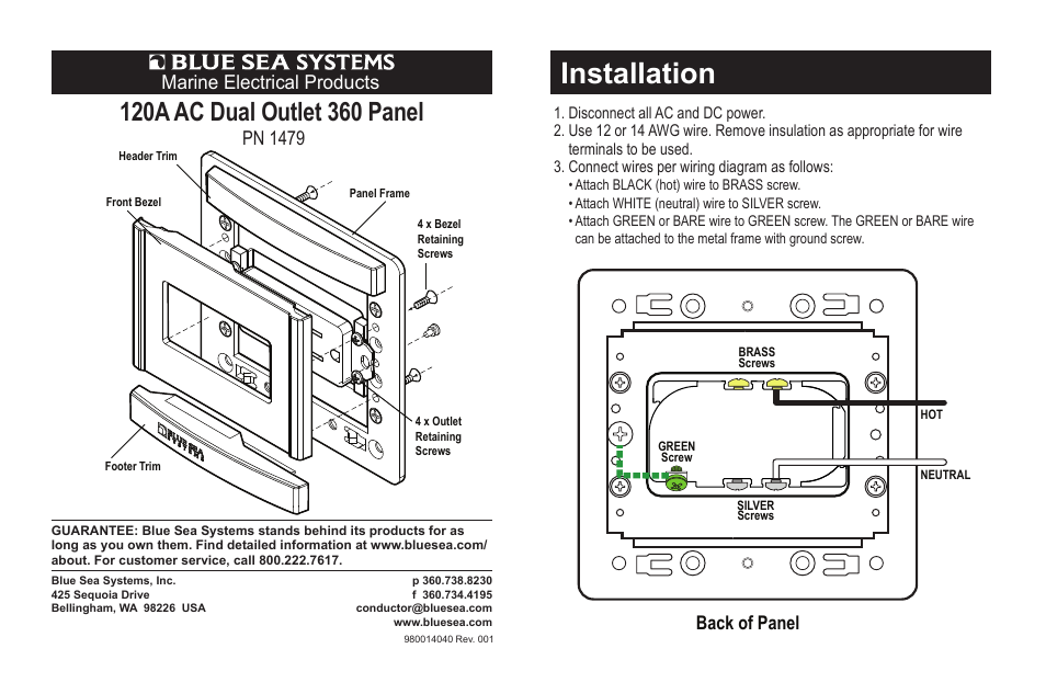 Blue Sea Systems 1479 360 Panel - 120V AC Dual Outlet User Manual | 1 page