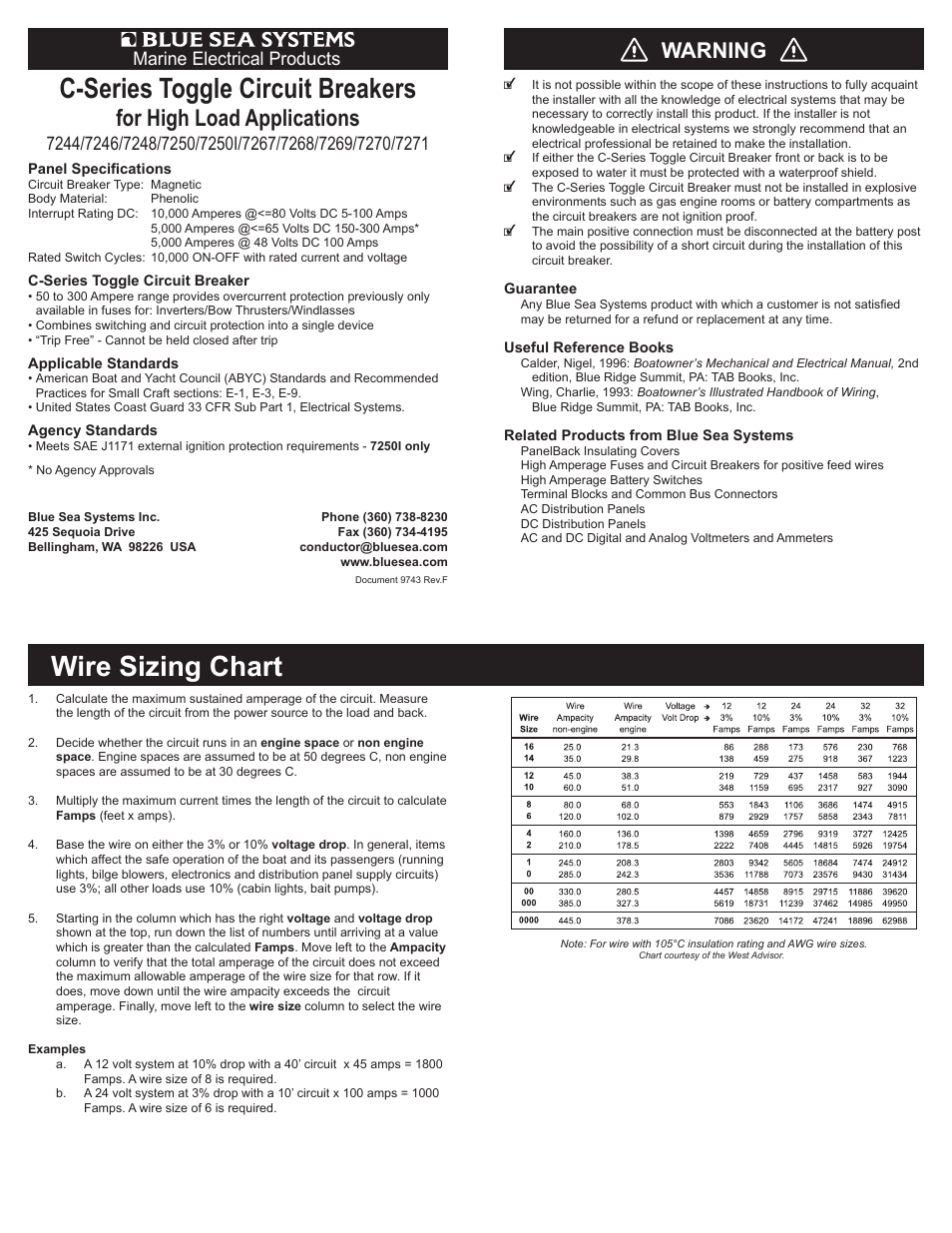 Blue Sea Systems C-Series Toggle Circuit Breakers for High Load Applications User Manual | 2 pages