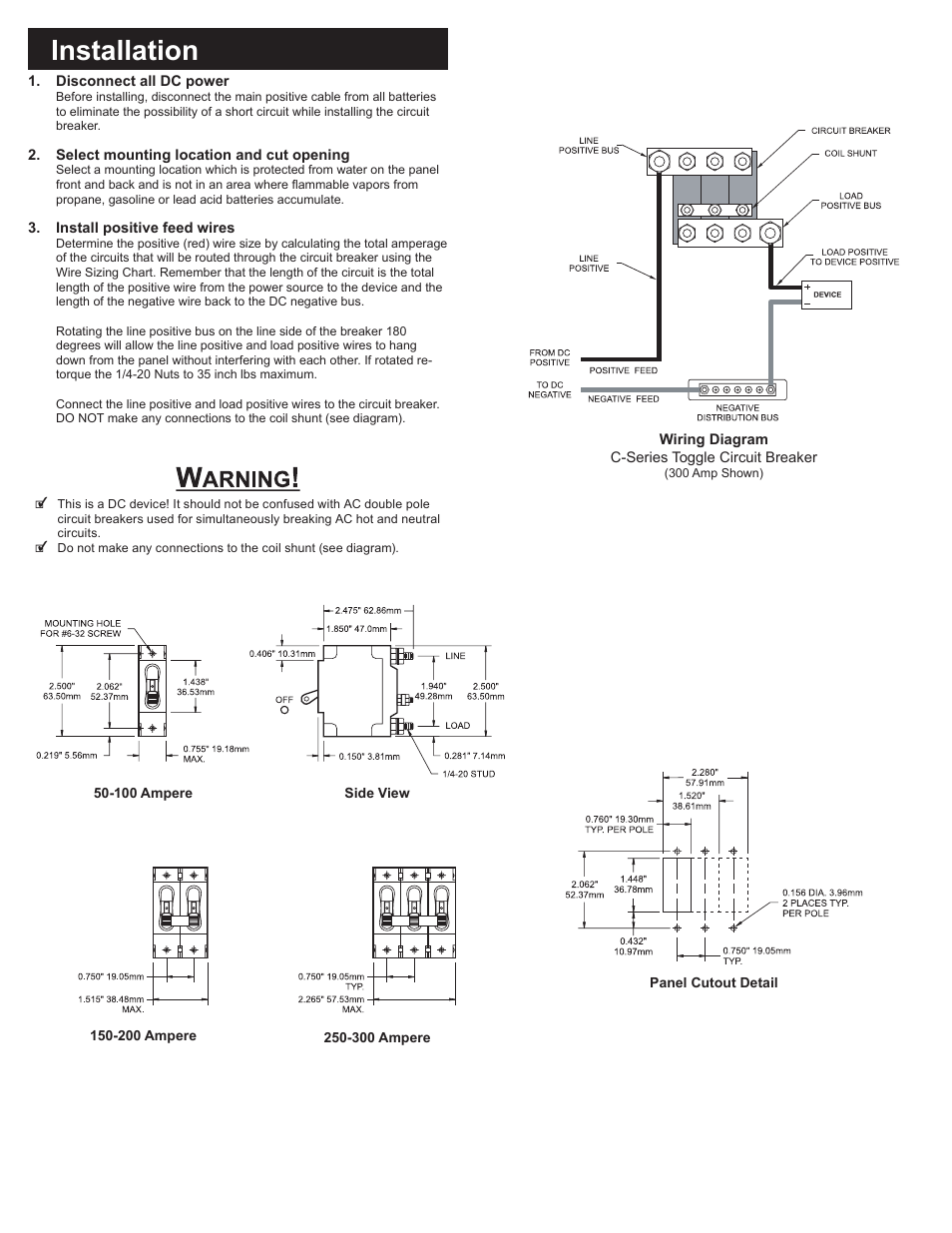 Installation | Blue Sea Systems C-Series Toggle Circuit Breakers for High Load Applications User Manual | Page 2 / 2