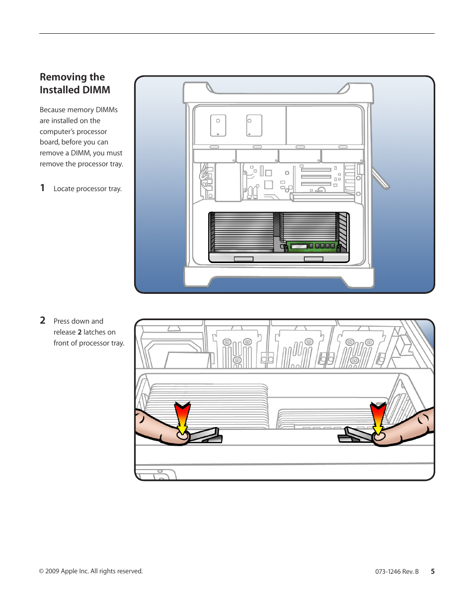 Removing the installed dimm | Apple Mac Pro (Memory DIMMs Replacement) User Manual | Page 5 / 10