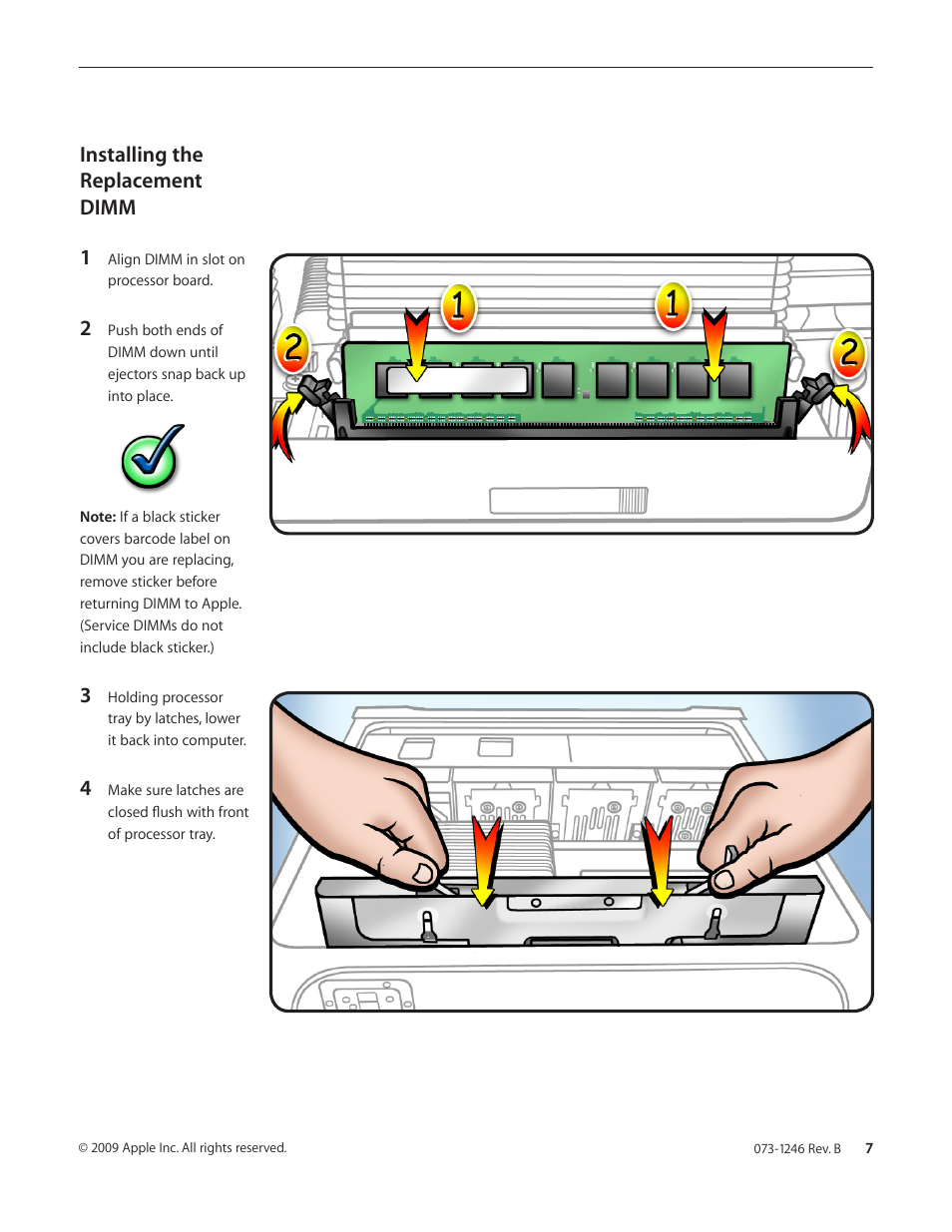 Installing the replacement dimm 1 | Apple Mac Pro (Memory DIMMs Replacement) User Manual | Page 7 / 10