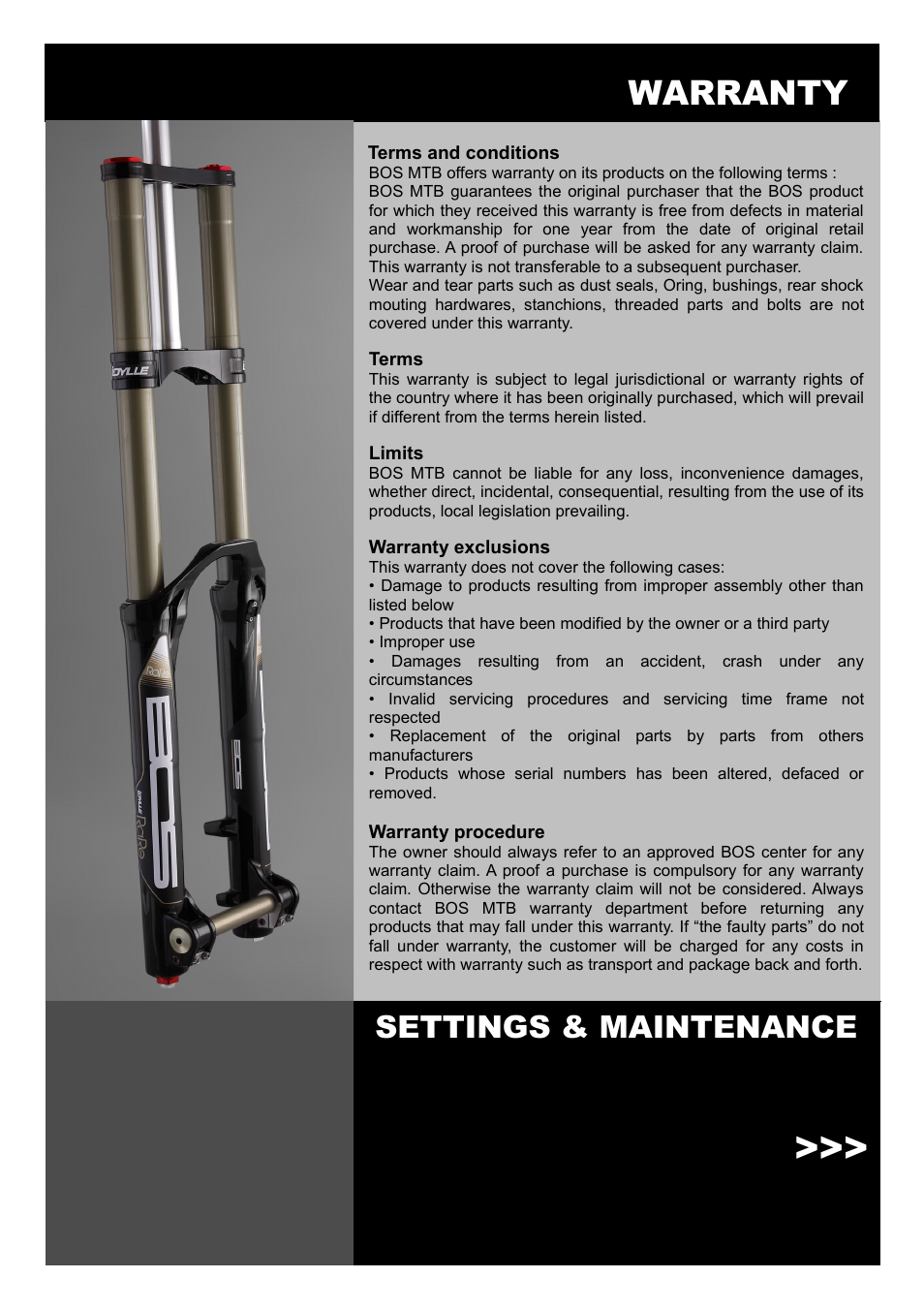 Warranty, Settings & maintenance | Bos IDYLLE AIR 2014 User manual User Manual | Page 2 / 9