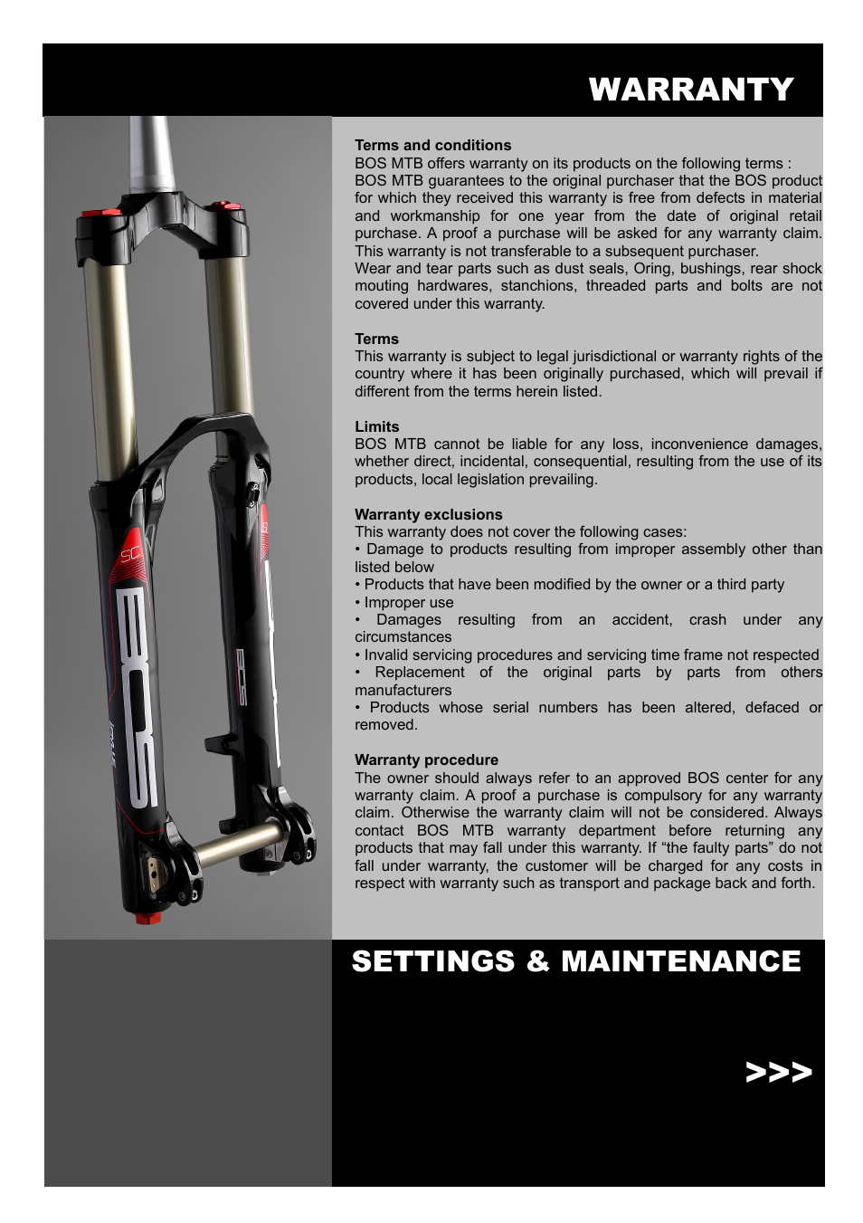 Warranty, Settings & maintenance | Bos IDYLLE SC 2014 User manual User Manual | Page 2 / 7