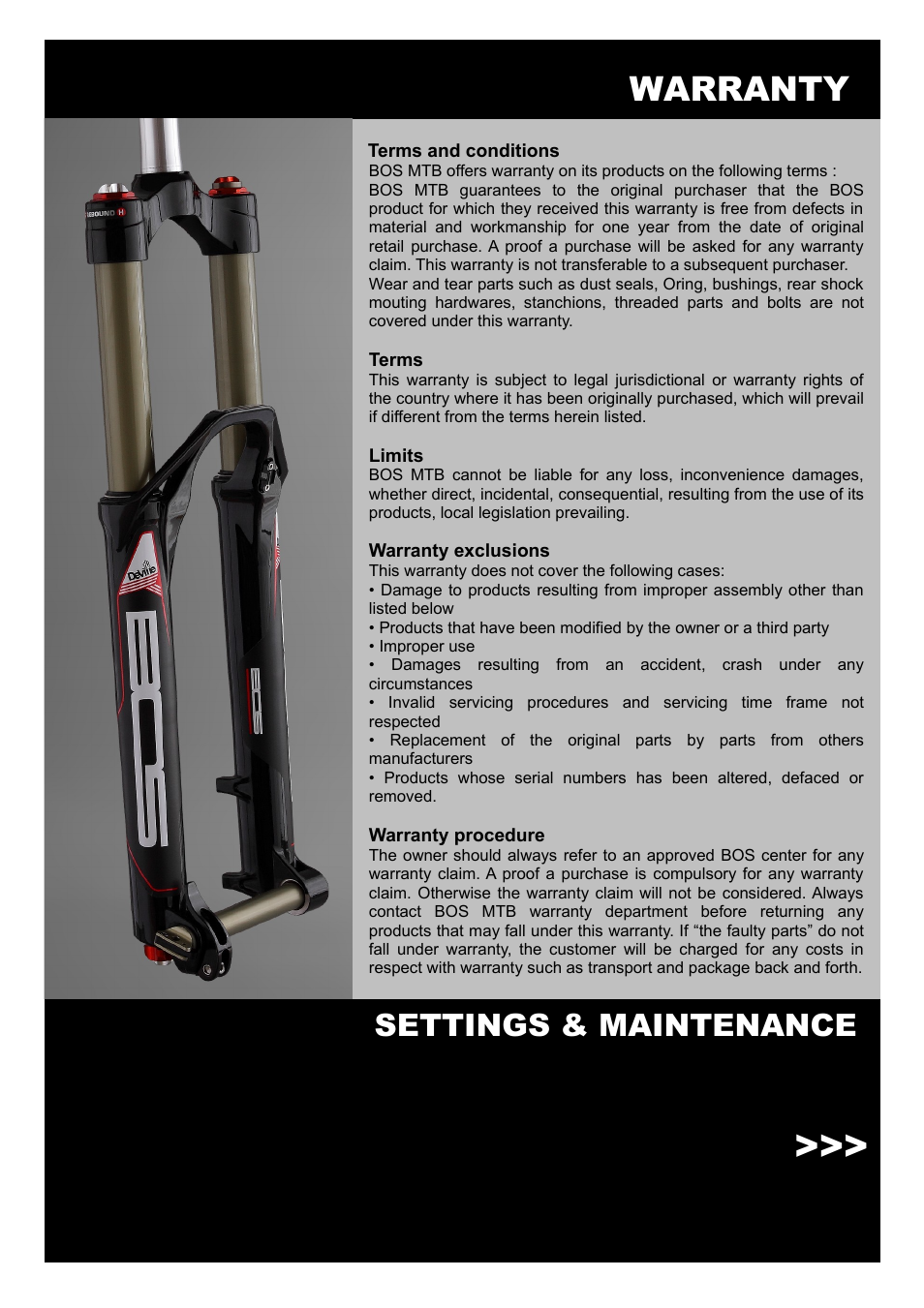 Warranty, Settings & maintenance | Bos Deville 2014 User manual User Manual | Page 2 / 8