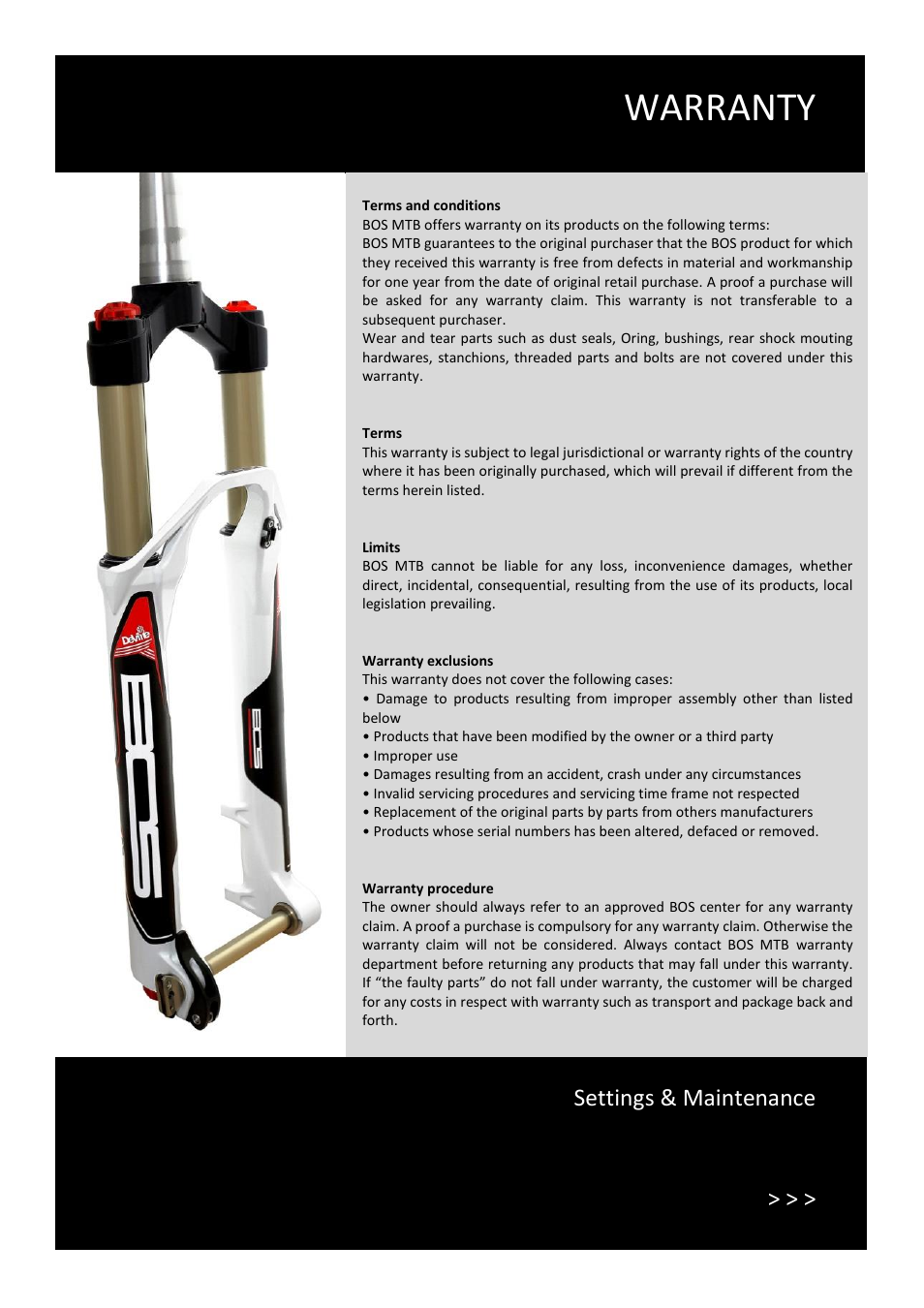 Warranty, Settings & maintenance | Bos DEVILLE AM 2014 User manual User Manual | Page 2 / 8