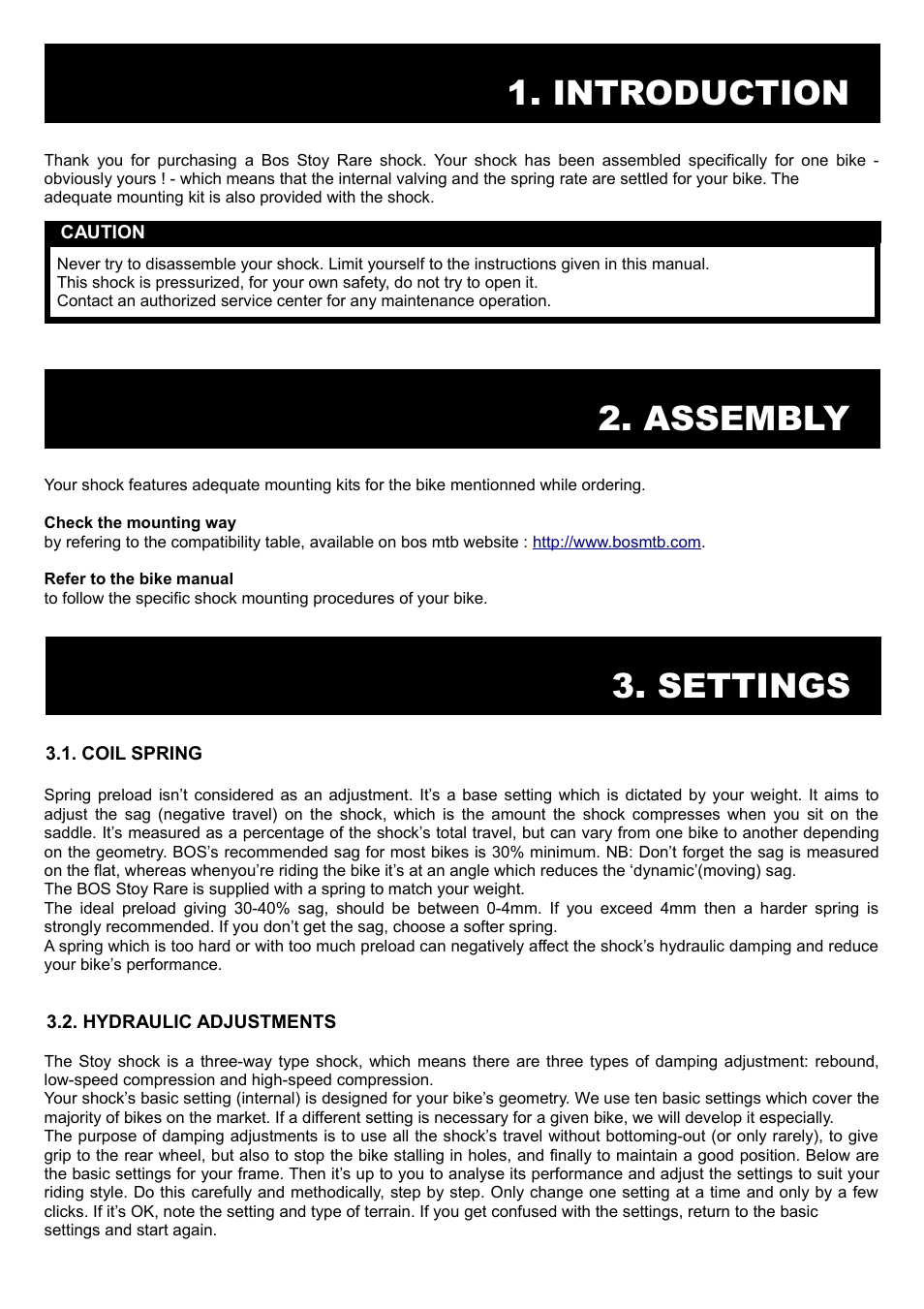 Settings, Introduction, Assembly | Bos STOY RARE 2014 User manual User Manual | Page 3 / 6