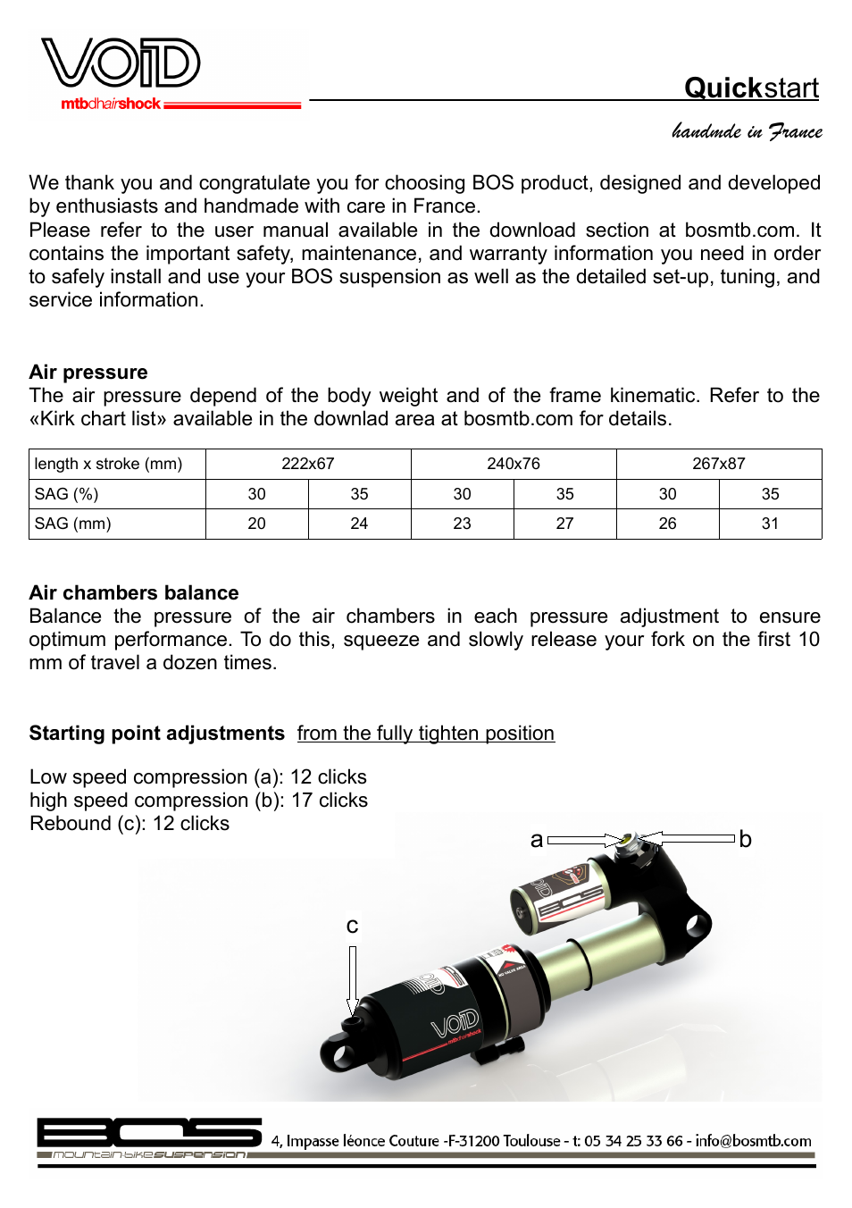 Bos VOID 2014 Manual startup User Manual | 1 page