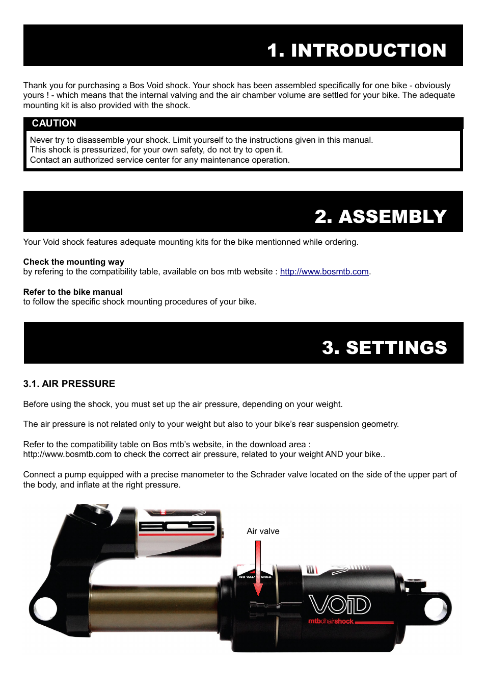 Settings, Introduction, Assembly | Bos VOID 2014 User manual User Manual | Page 3 / 9