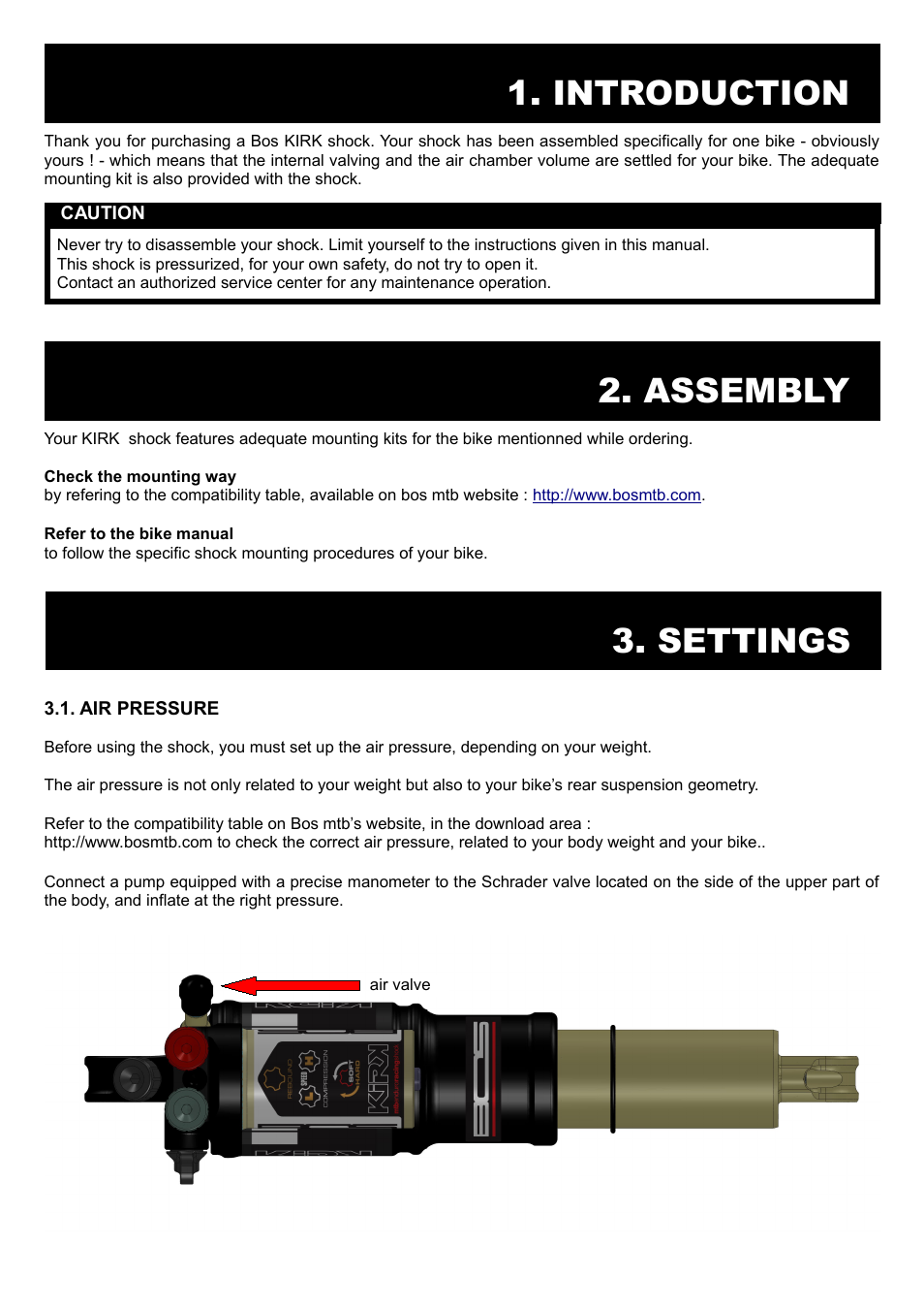 Settings, Introduction, Assembly | Bos KIRK 2014 User manual User Manual | Page 3 / 9